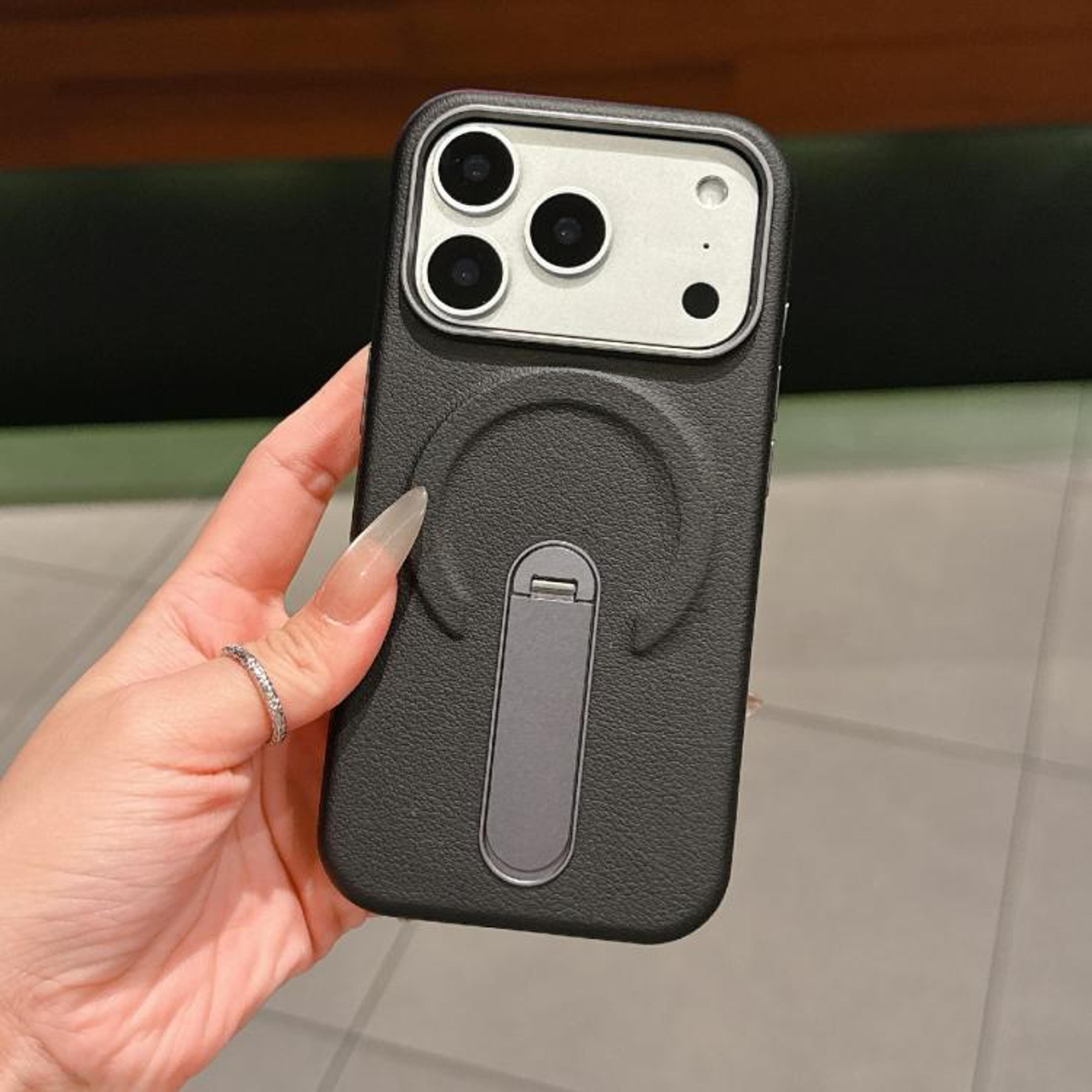 IPhone 18 Pro Magnetic Phone Case With Invisible Holder And Vegan Leather 10