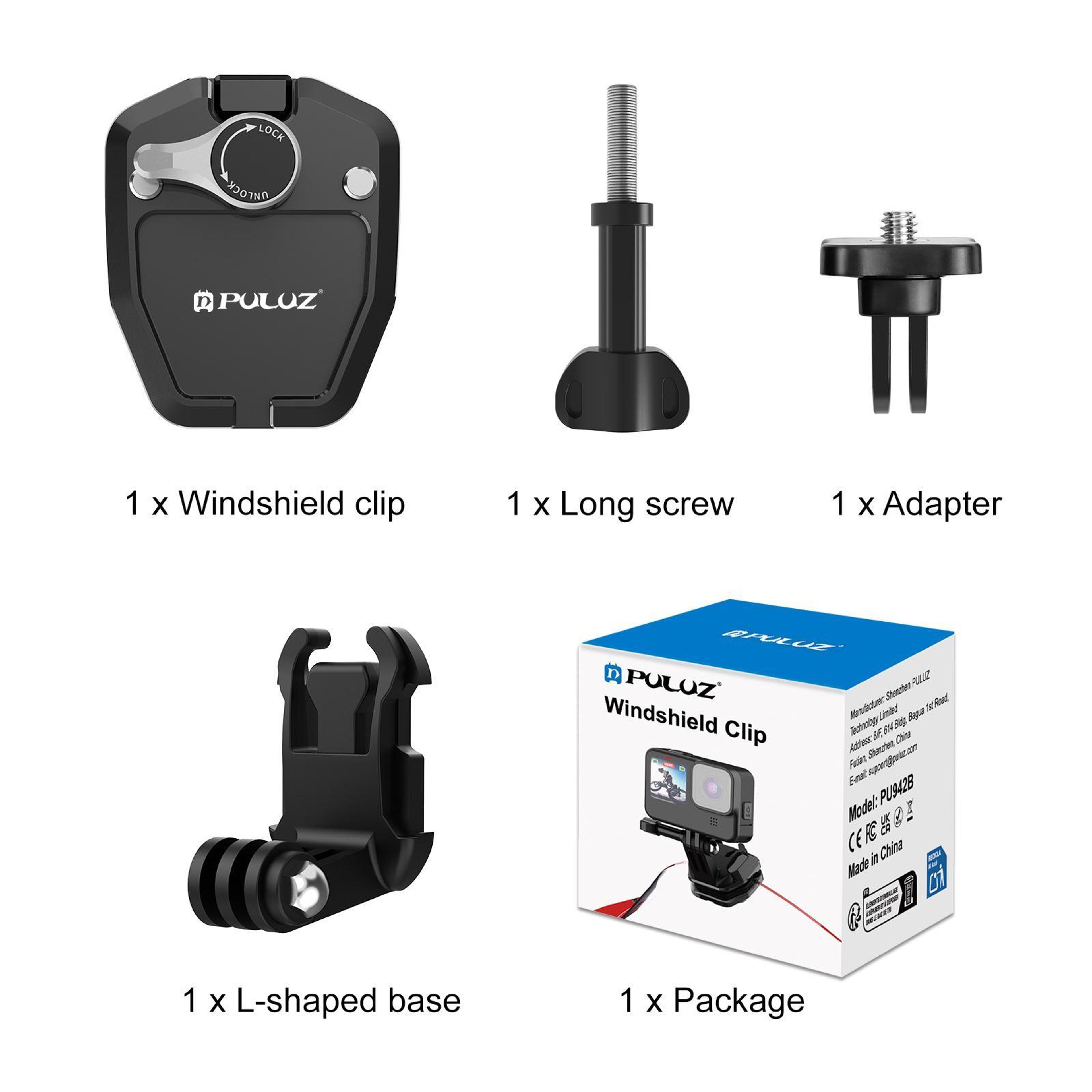 Puluz Motorcycle Windshield Action Camera Mount Clip For GoPro Hero12 DJI Osmo Action Insta360 Stab 1