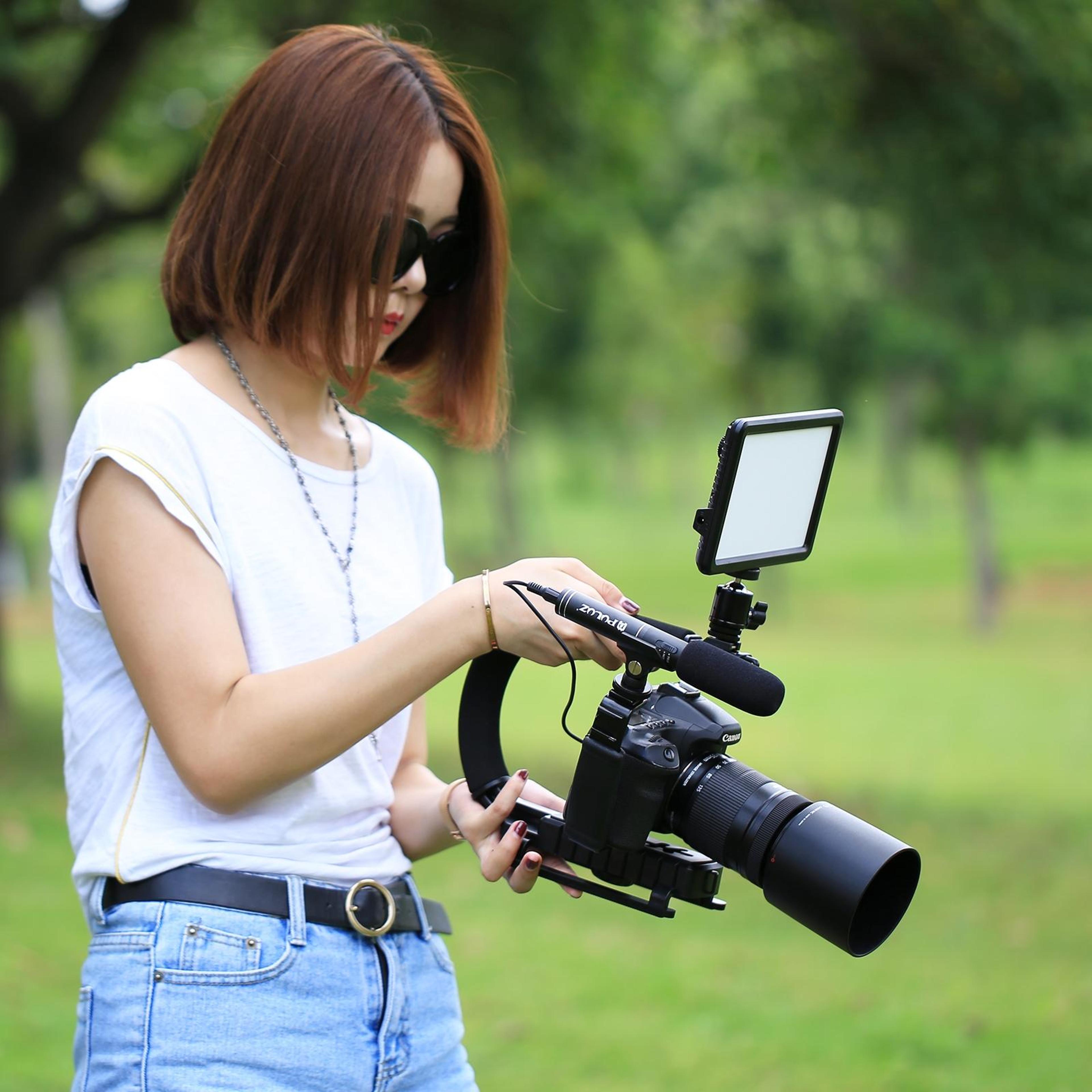 PULUZ Handheld Camera Stabilizer Rig With 3 Cold Shoe Mounts For DSLR Video Recording 9