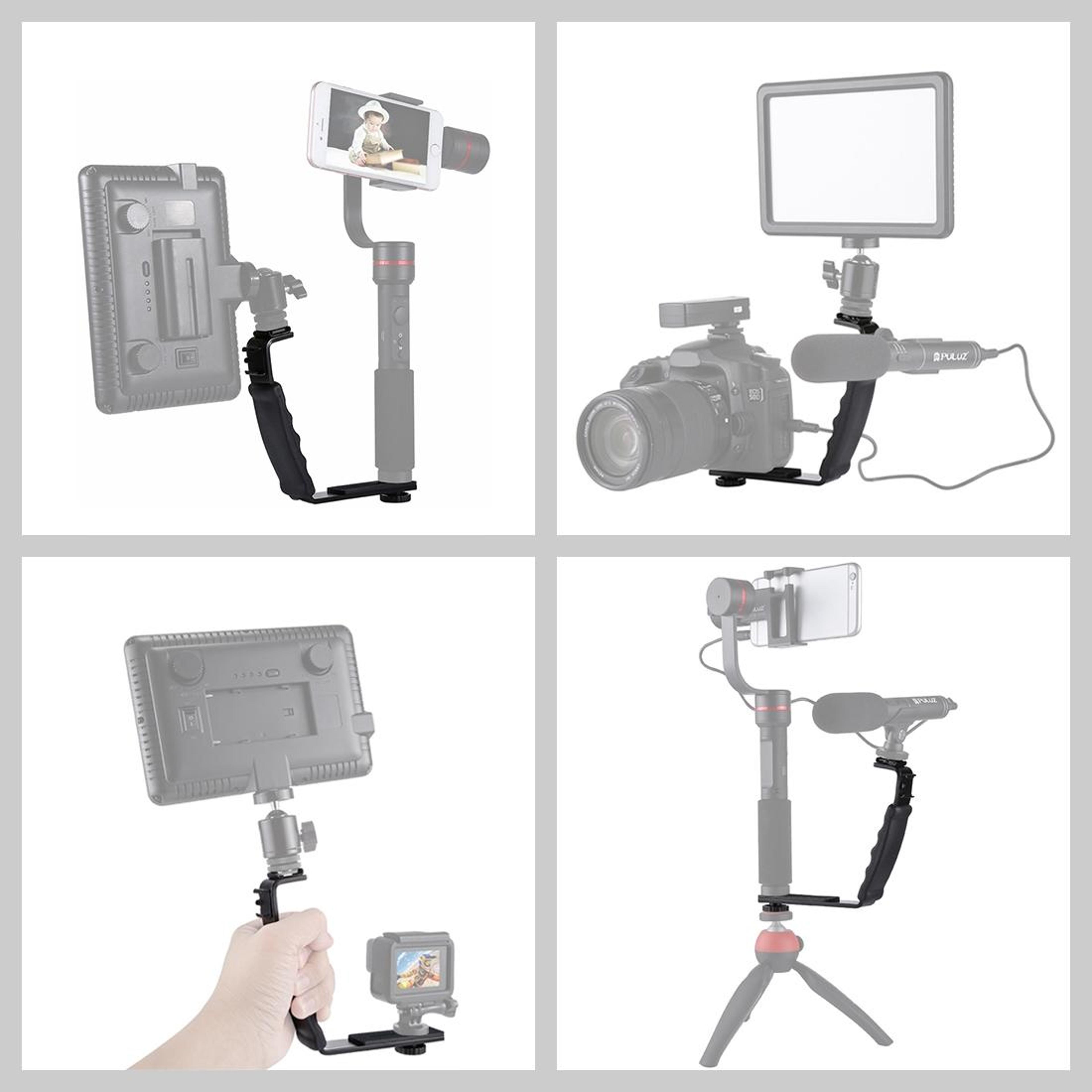 PULUZ DSLR Camera L Bracket Grip With Dual Cold Shoe Mounts For Flash  Video Lighting 4