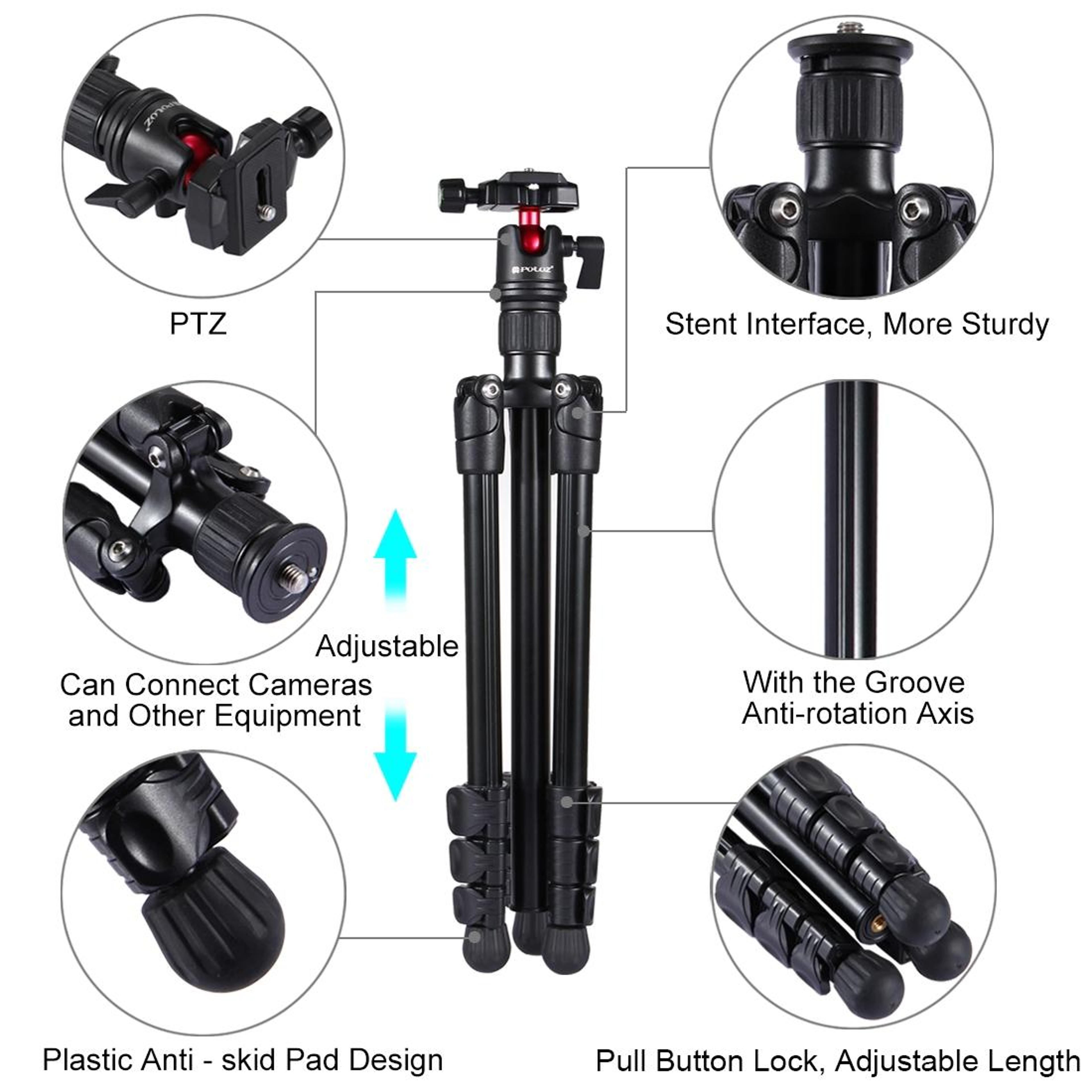 PULUZ Portable Camera Tripod With 360 Ball Head Adjustable Height For DSLR Photography 4