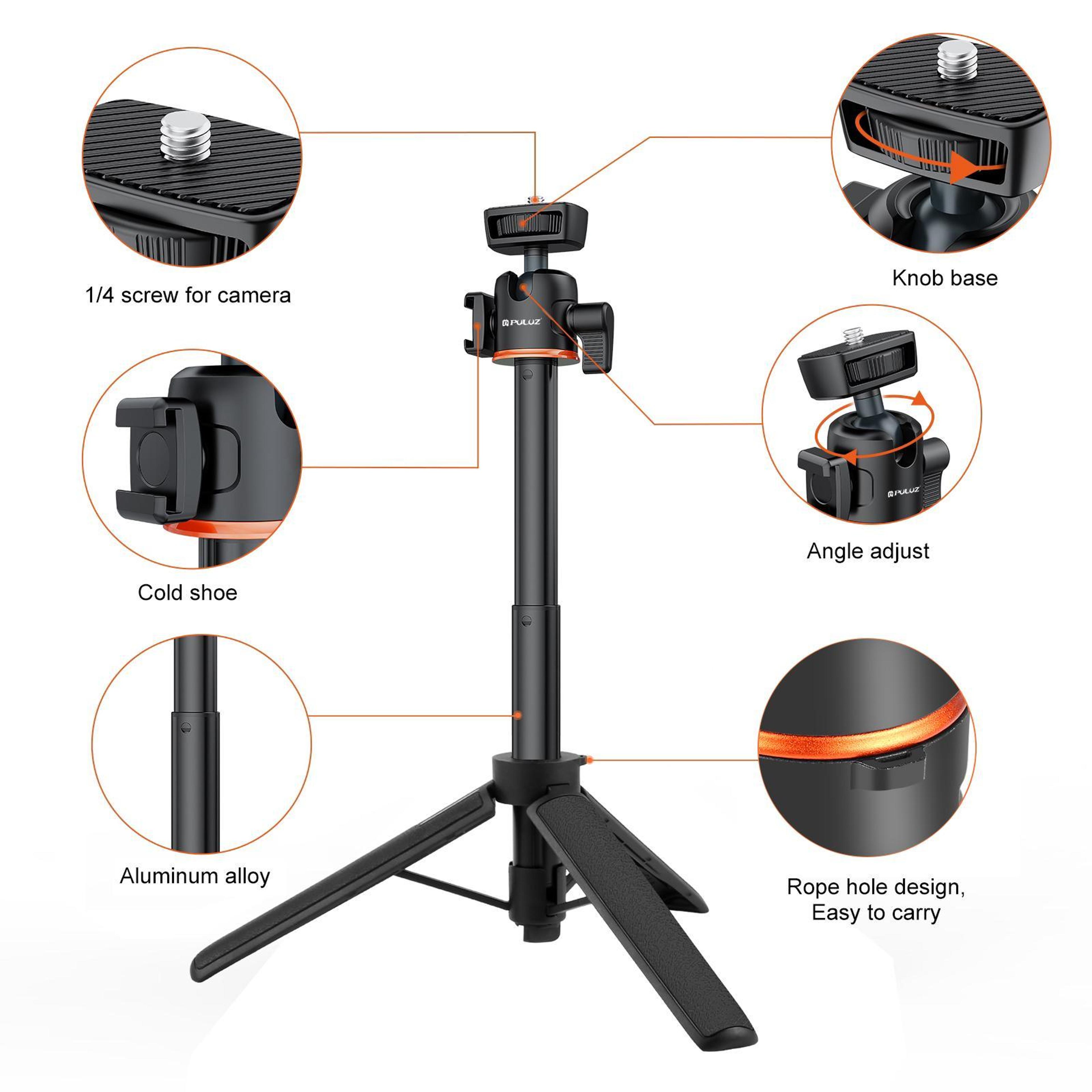 PULUZ Portable Camera Tripod Stand  Selfie Stick With 360 Ball Head And Cold Shoe Mount 3