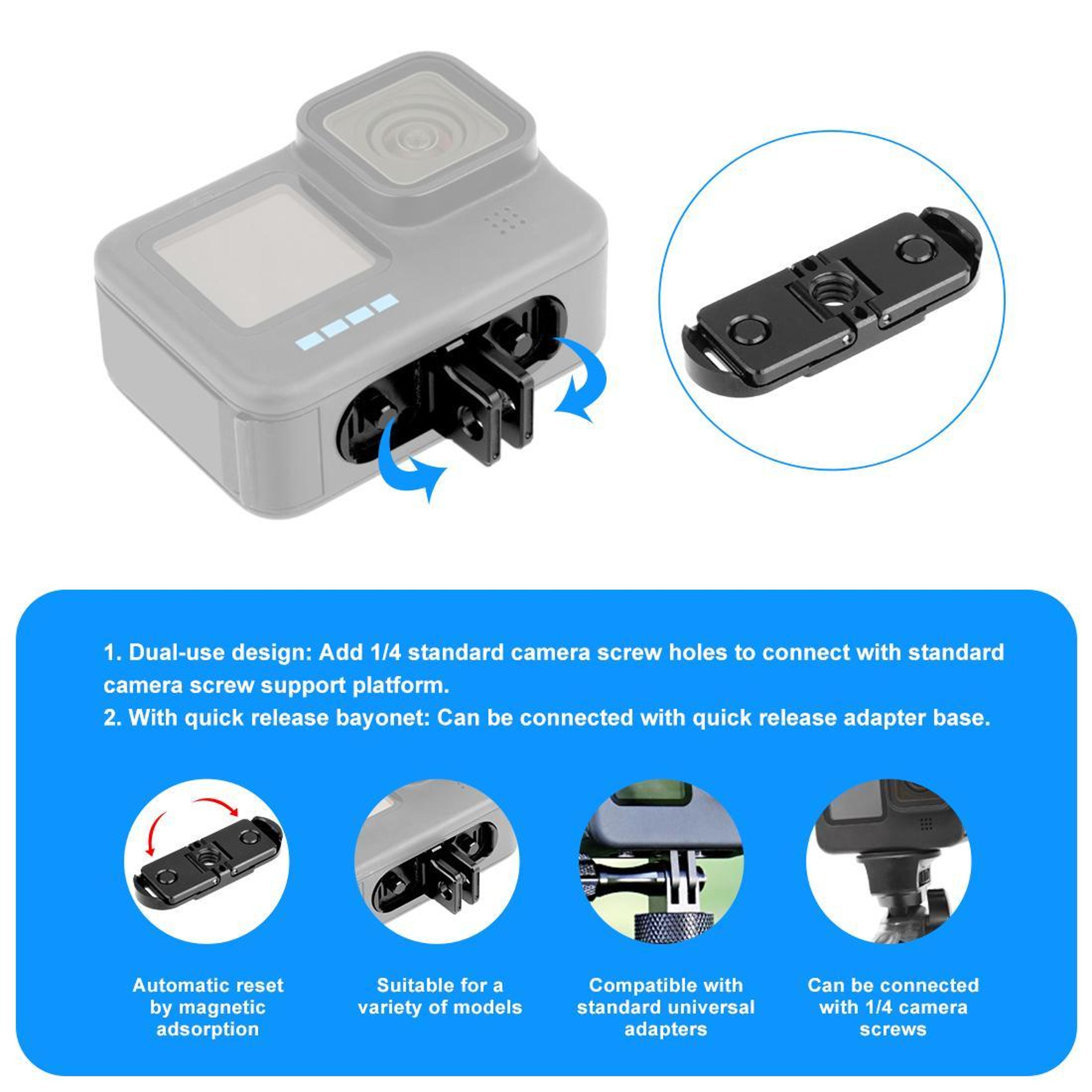 PULUZ Magnetic Quick Release Folding Finger Base Mount For GoPro HERO121110 Action Cameras 2