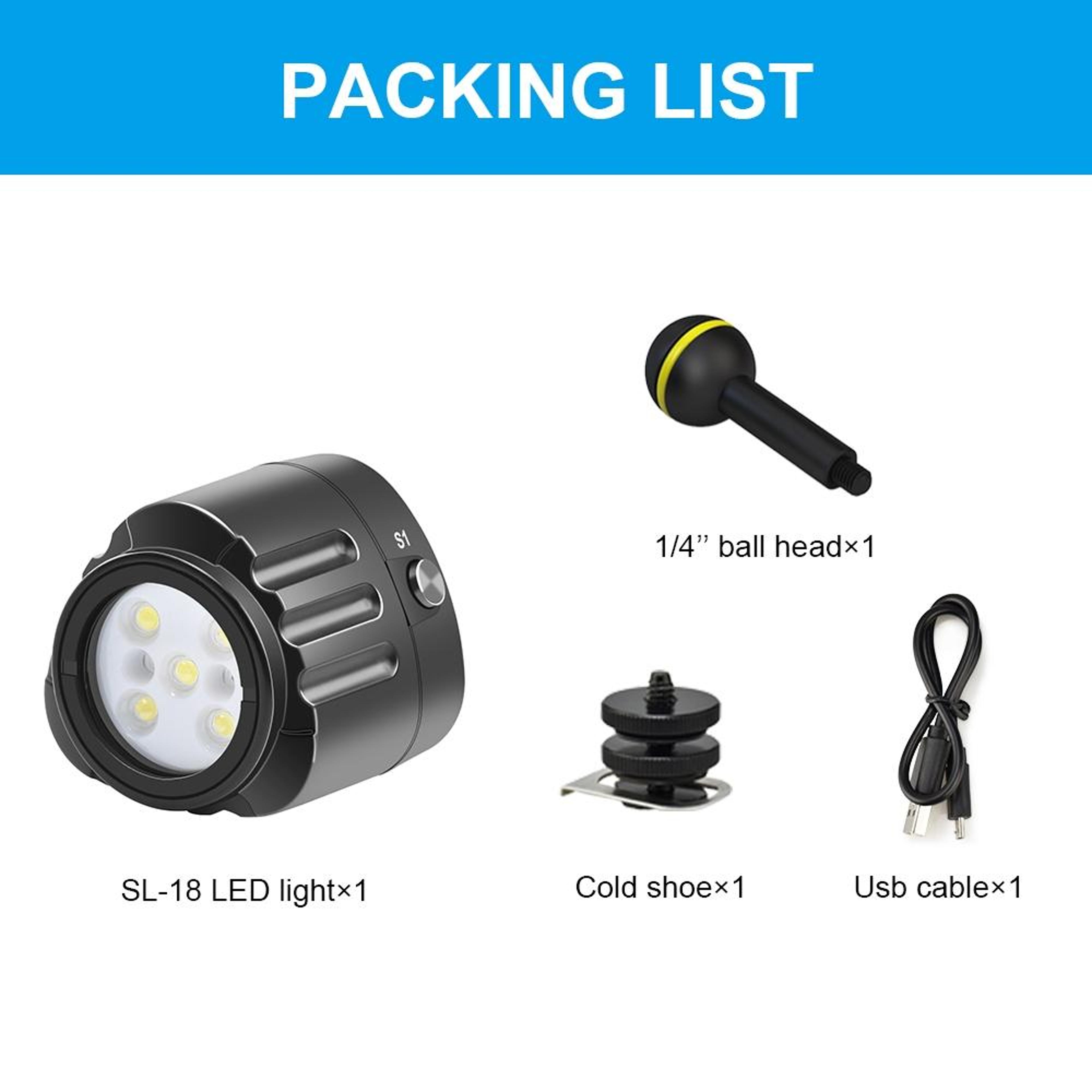 PULUZ Underwater Photography Light Waterproof LED Video Light For Action Cameras 6