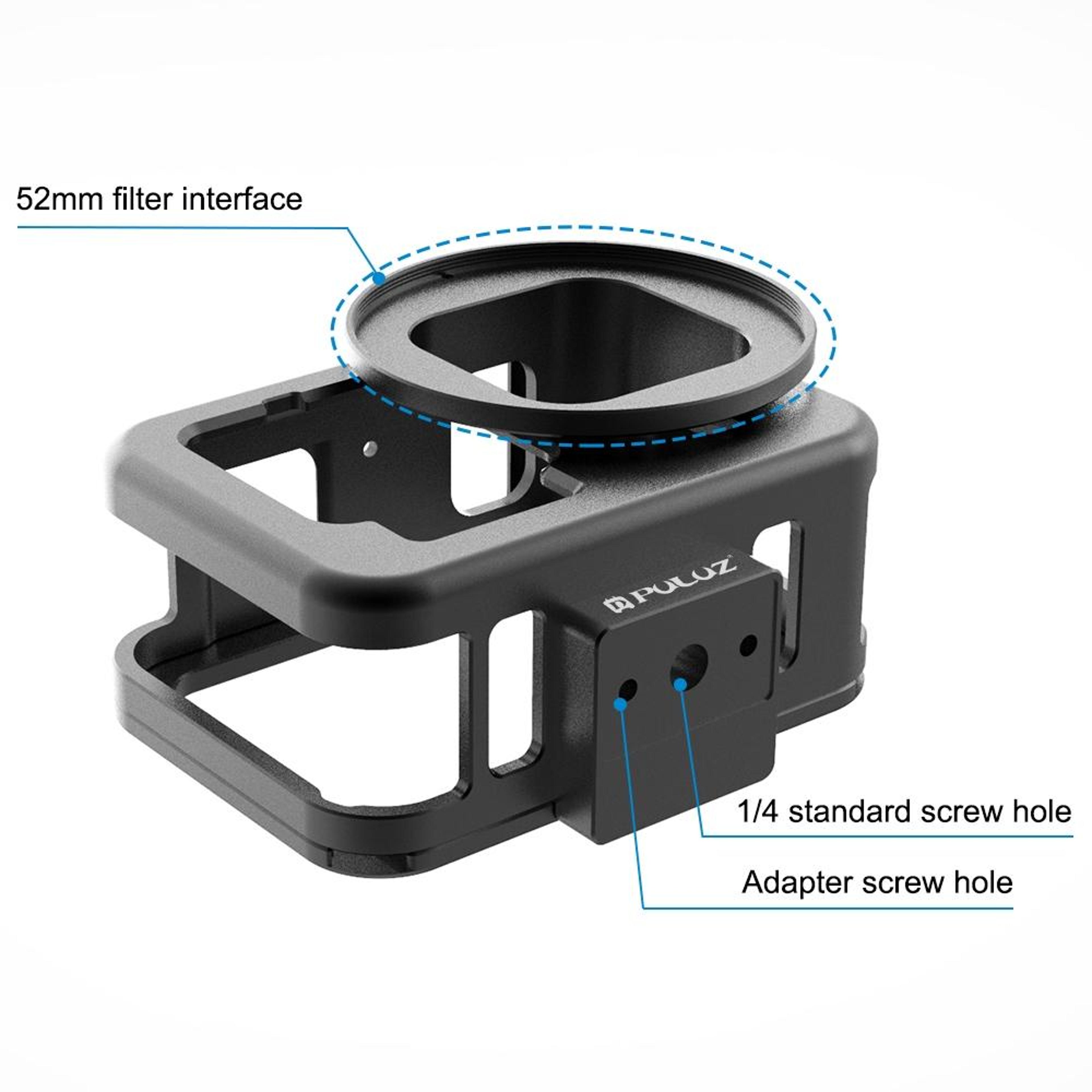 PULUZ GoPro HERO13 Cage CNC Aluminum Protective Frame With 52mm UV Lens Filter 3