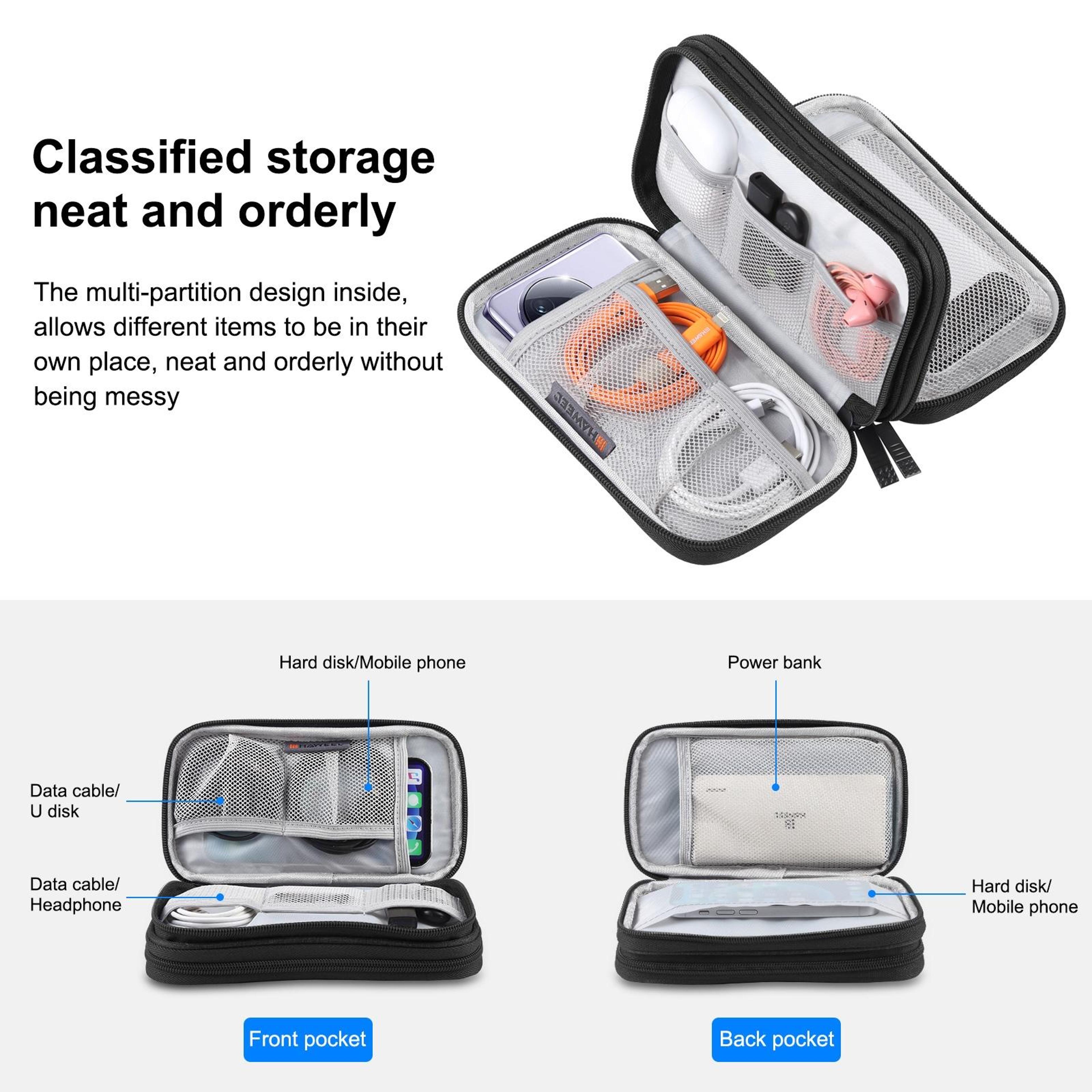 HAWEEL Double Layer Electronic Organizer Bag Cable Organizer Travel Case For Tech Accessories 5