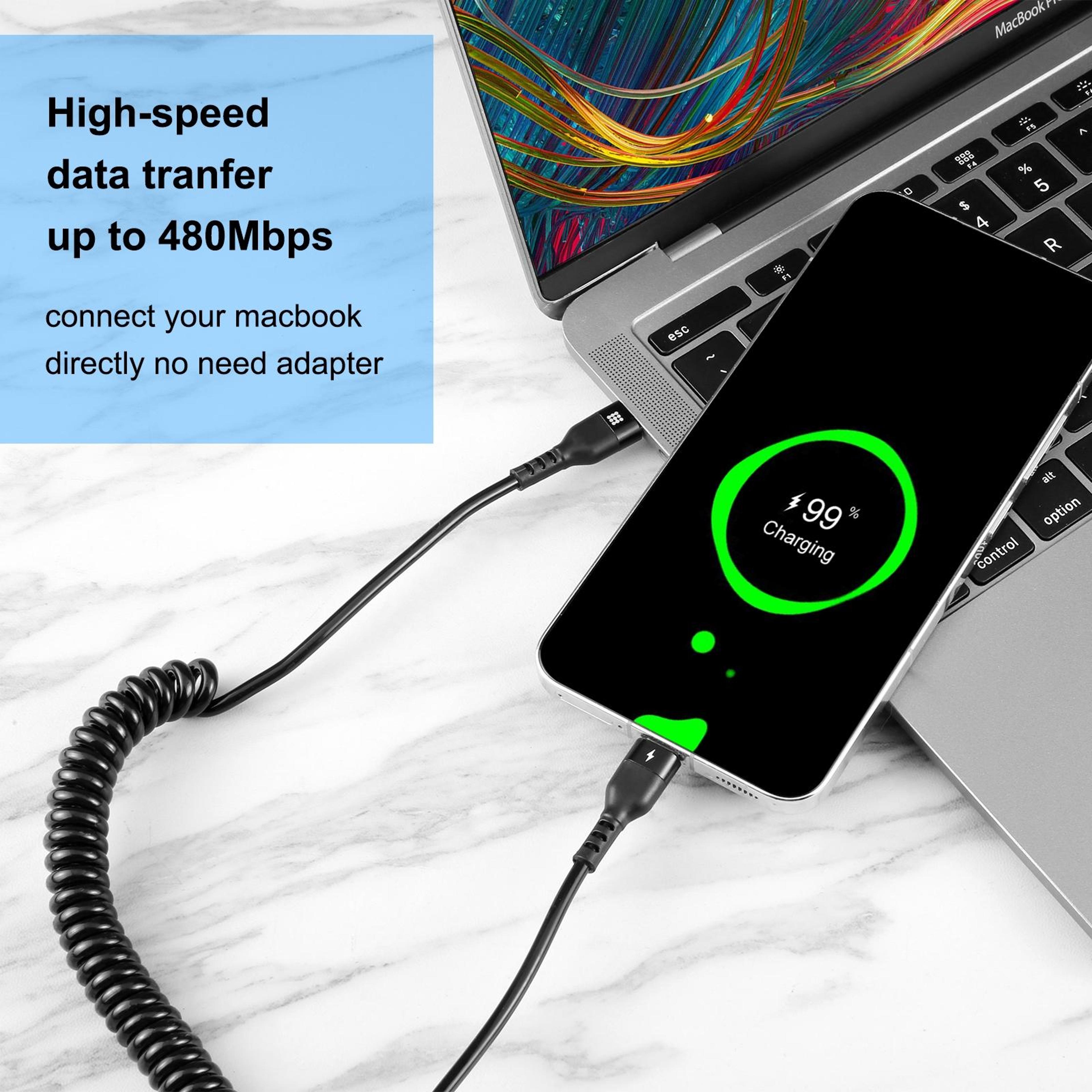 HAWEEL Retractable Coiled USBC To USBC PD Fast Charging Cable 6