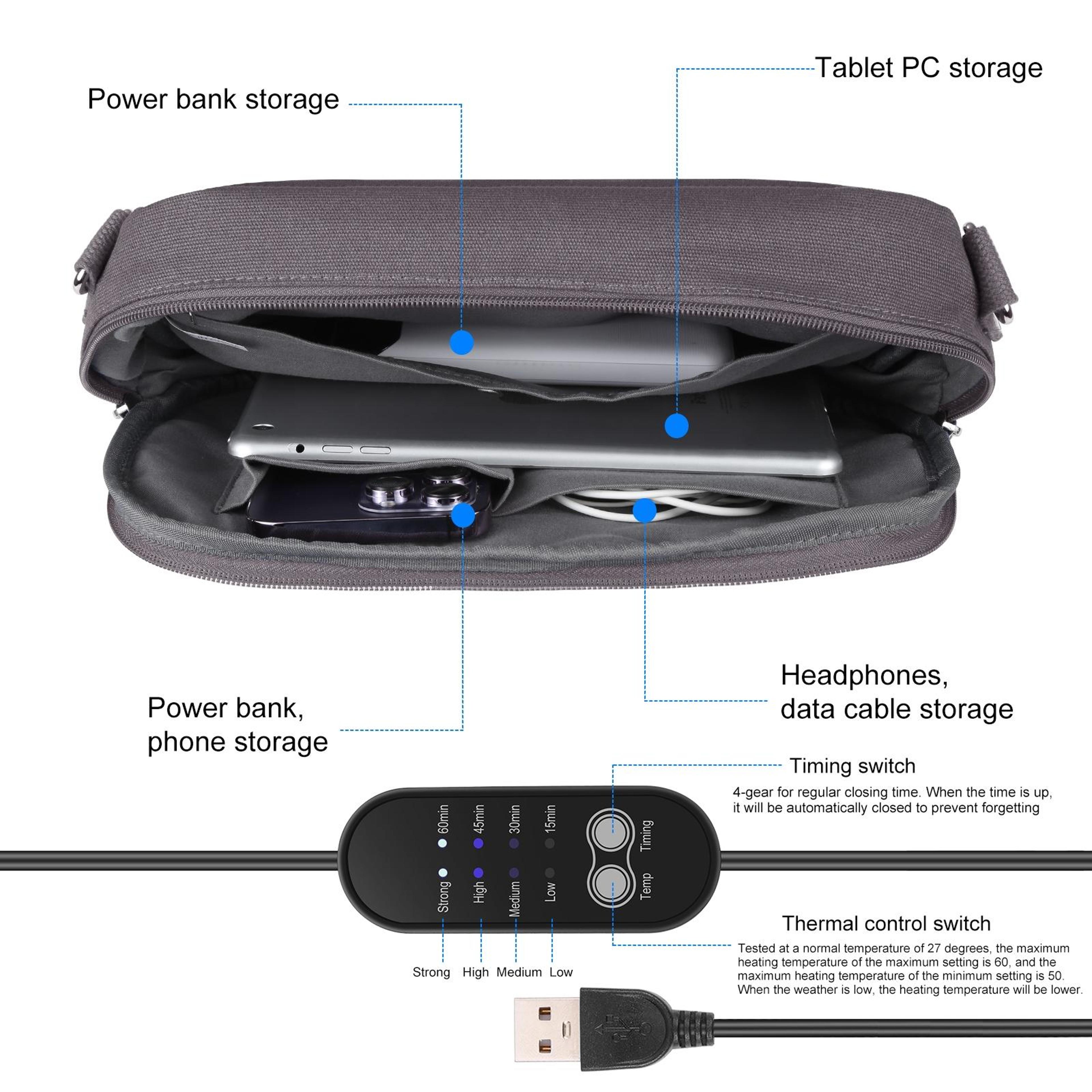 HAWEEL Messenger Shoulder Small Bag Digital Tablet Phone Warmer Storage Bag With Hand WarmerGrey 5