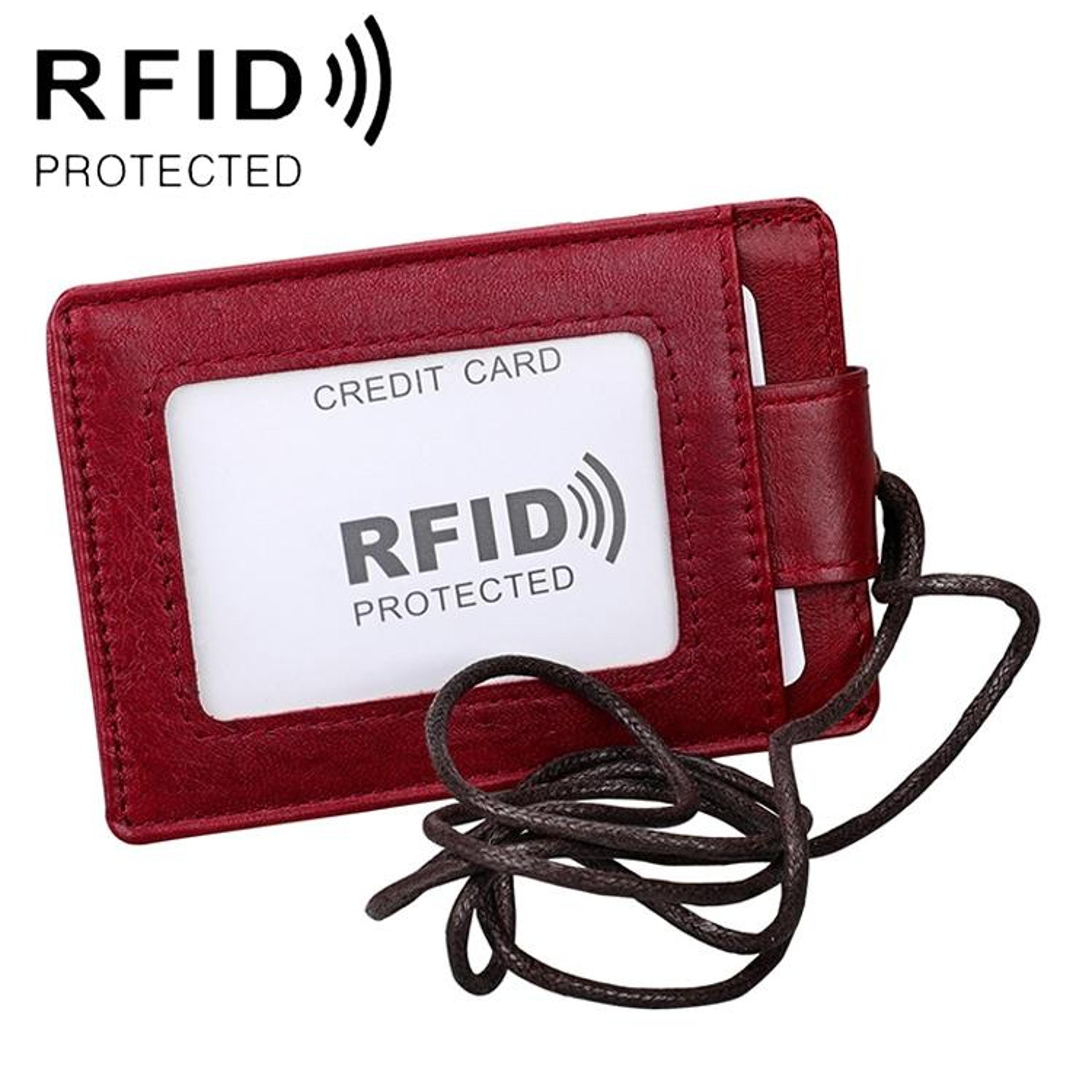 RFID Blocking Leather ID Badge Holder With Lanyard Secure Card Wallet 1