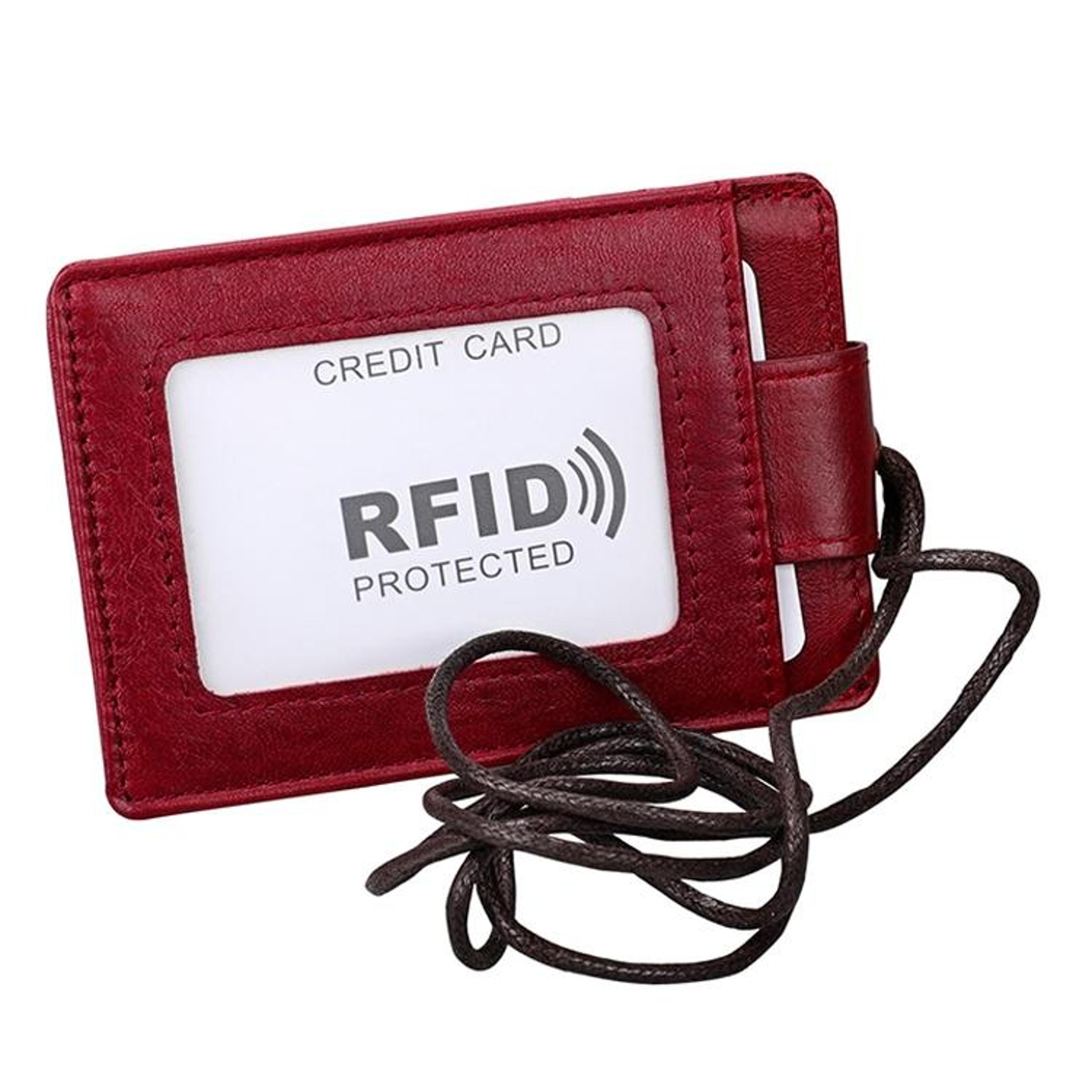 RFID Blocking Leather ID Badge Holder With Lanyard Secure Card Wallet 3