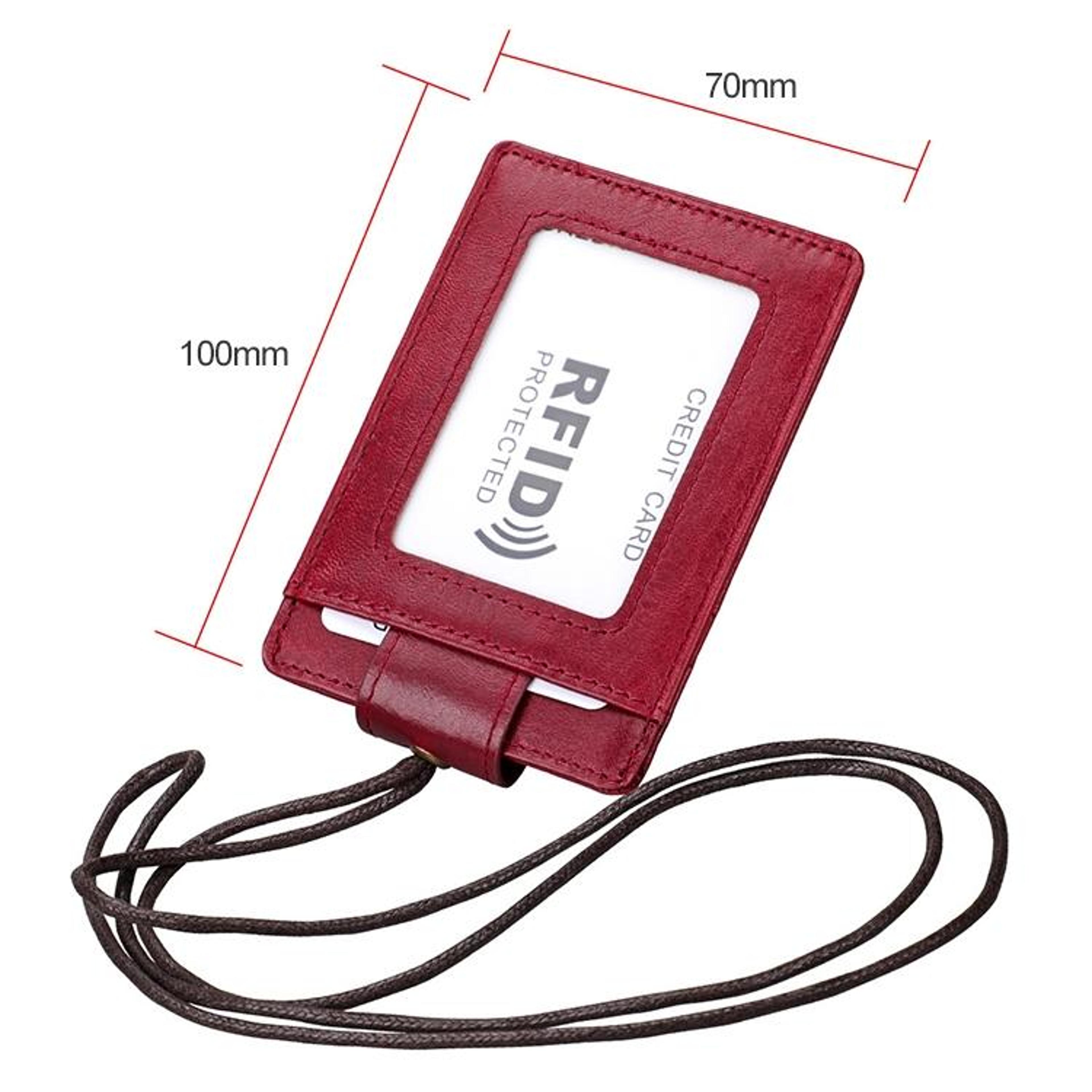 RFID Blocking Leather ID Badge Holder With Lanyard Secure Card Wallet 5