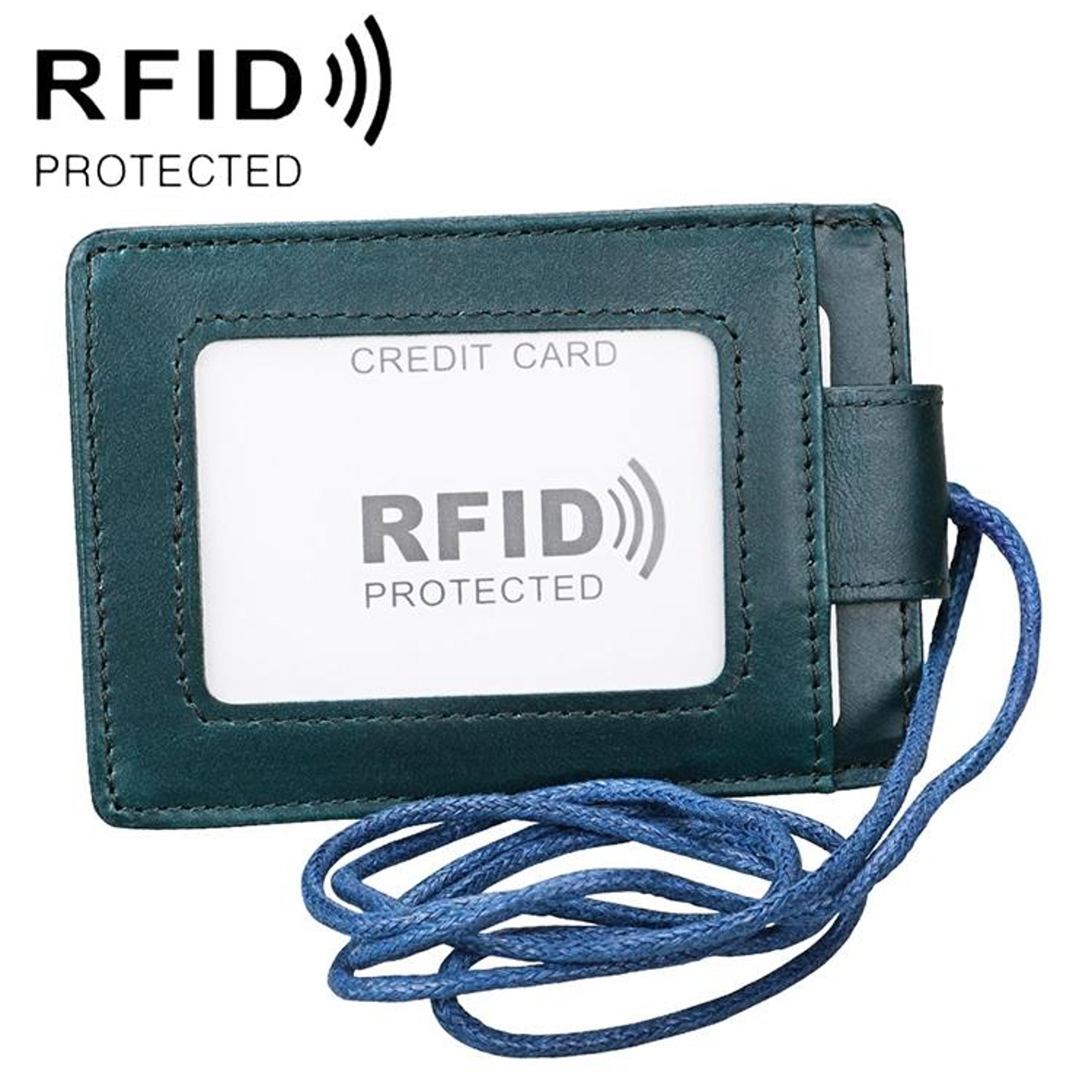 RFID Blocking Leather ID Badge Holder With Lanyard Secure Card Wallet 11