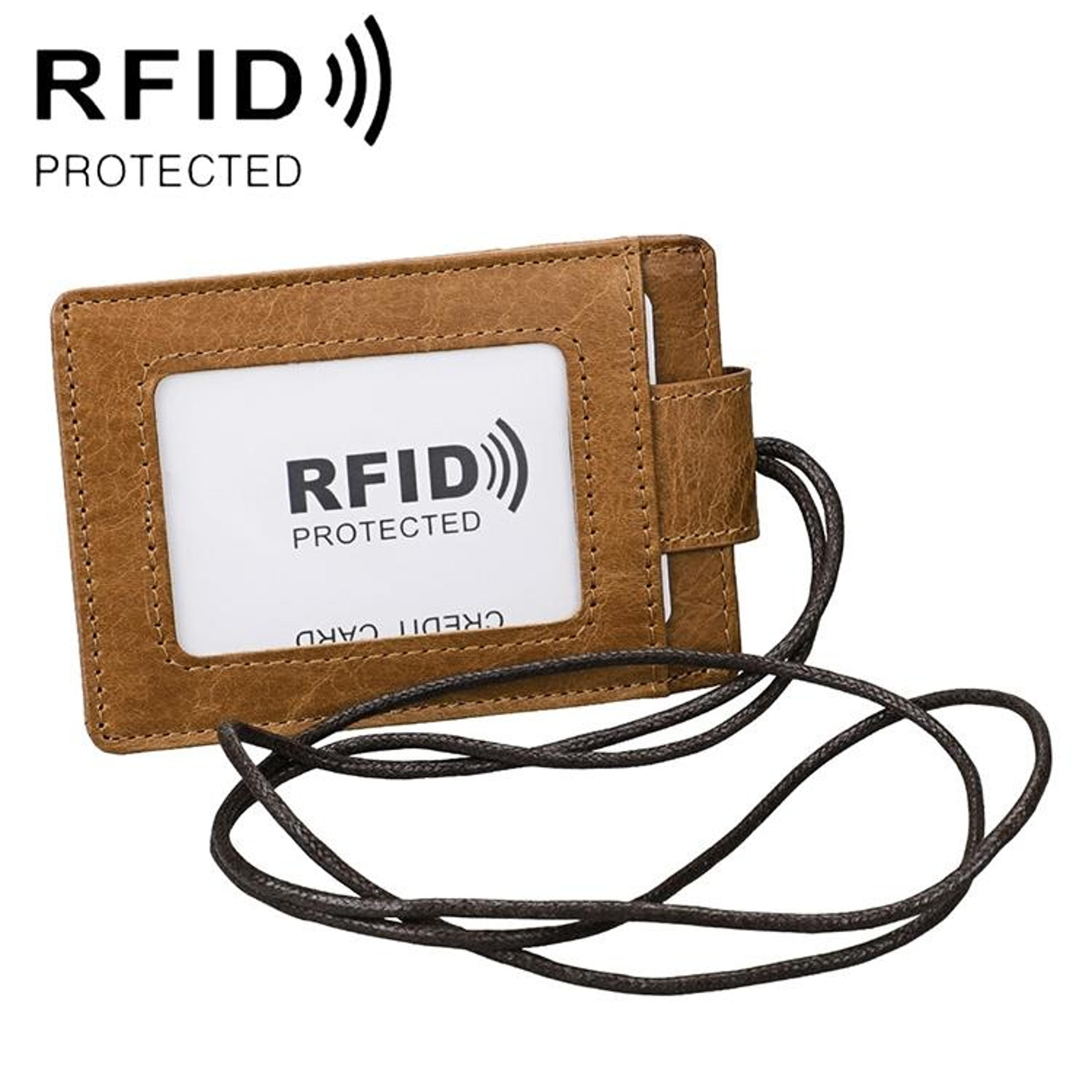 RFID Blocking Leather ID Badge Holder With Lanyard Secure Card Wallet 13
