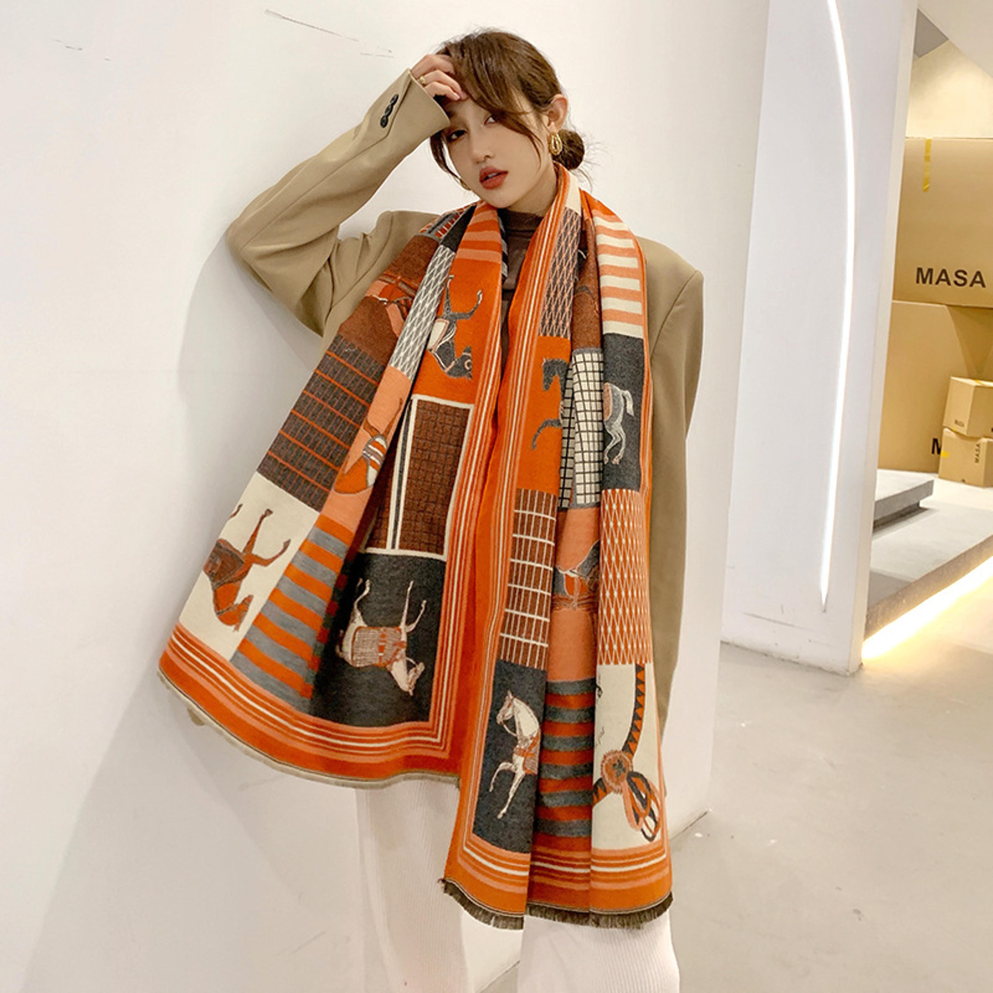 Luxury Horse Print Winter Cashmere Scarf Women Shawl Wrap Scarves Lady Thick Warm Blanket Gift Eleg 7