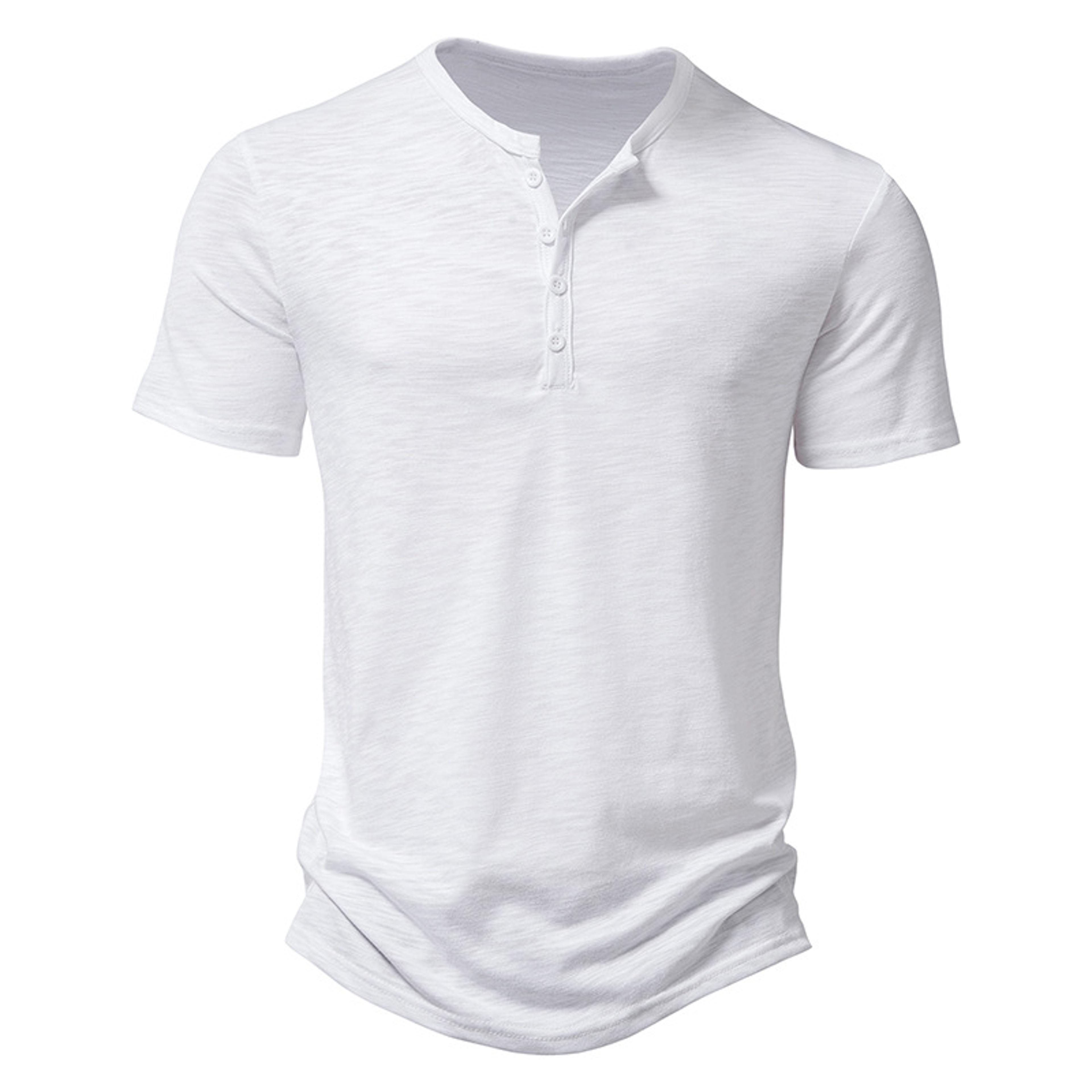 Summer Men Casual Henley Collar Solid Color Short Sleeve T Shirt For Men Polo Style High Quality Me 7