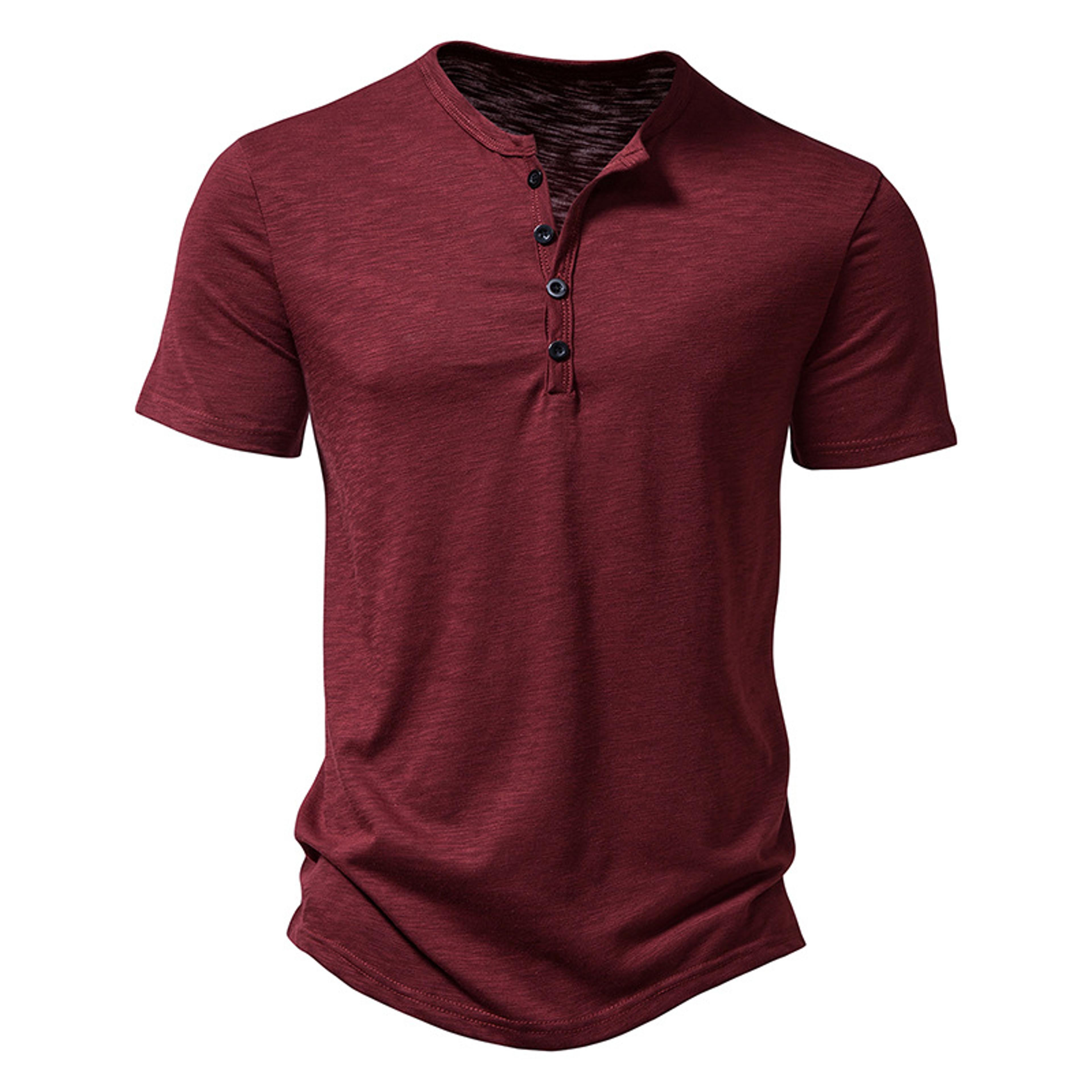 Summer Men Casual Henley Collar Solid Color Short Sleeve T Shirt For Men Polo Style High Quality Me 8