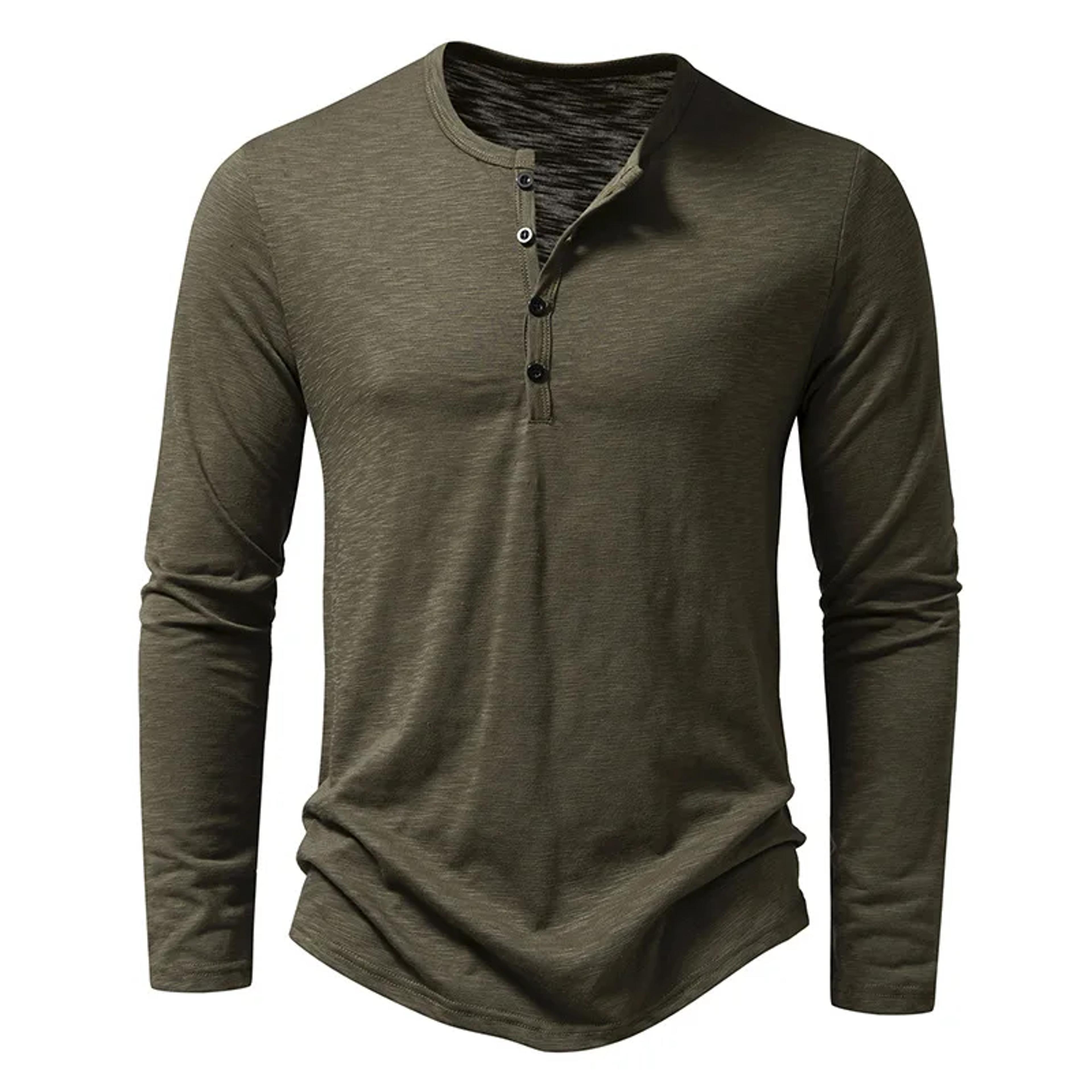 Mens Autumn Cotton Button Long Sleeve Henley Neck TShirt Casual Solid Color Breathable Slim Fashion 5
