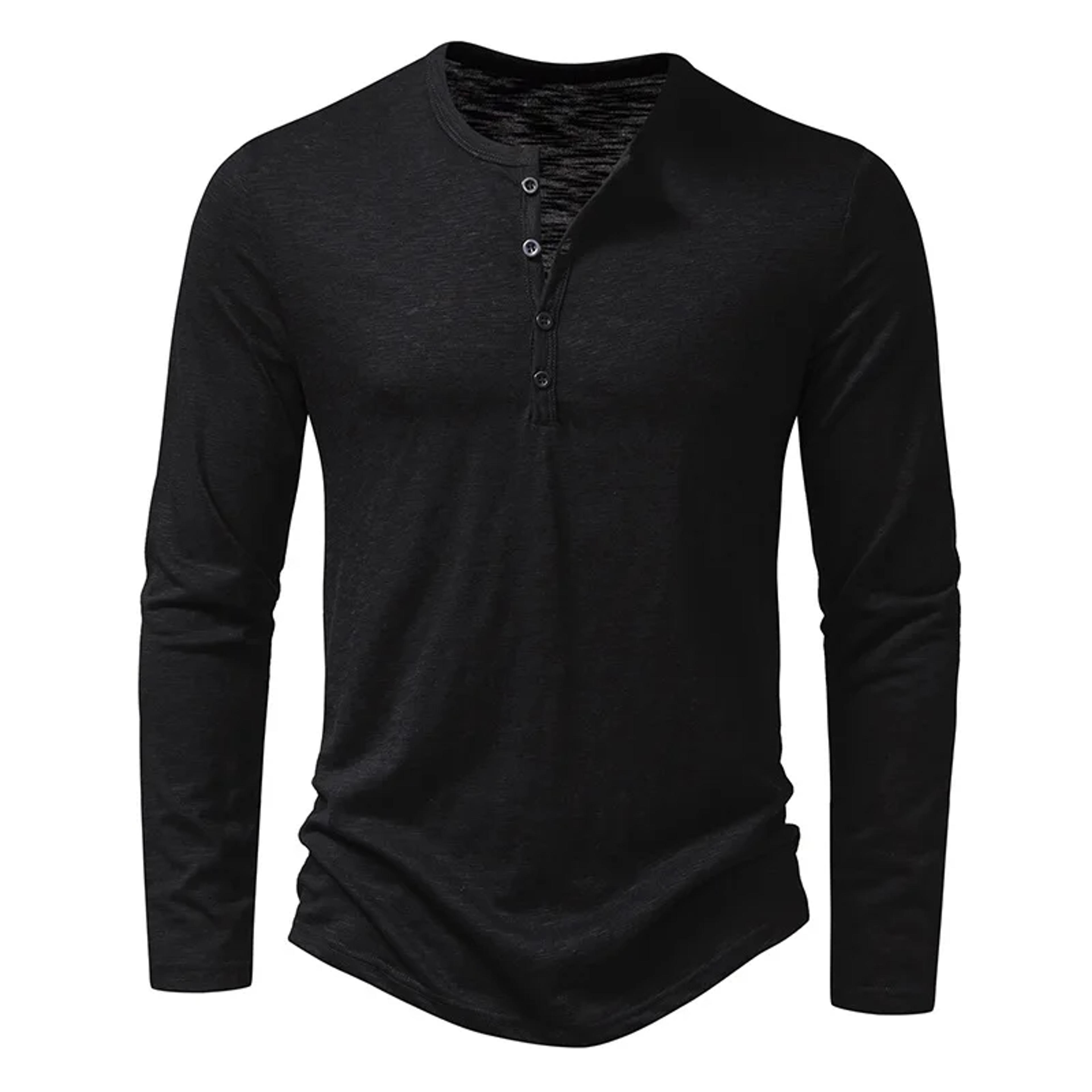 Mens Autumn Cotton Button Long Sleeve Henley Neck TShirt Casual Solid Color Breathable Slim Fashion 7