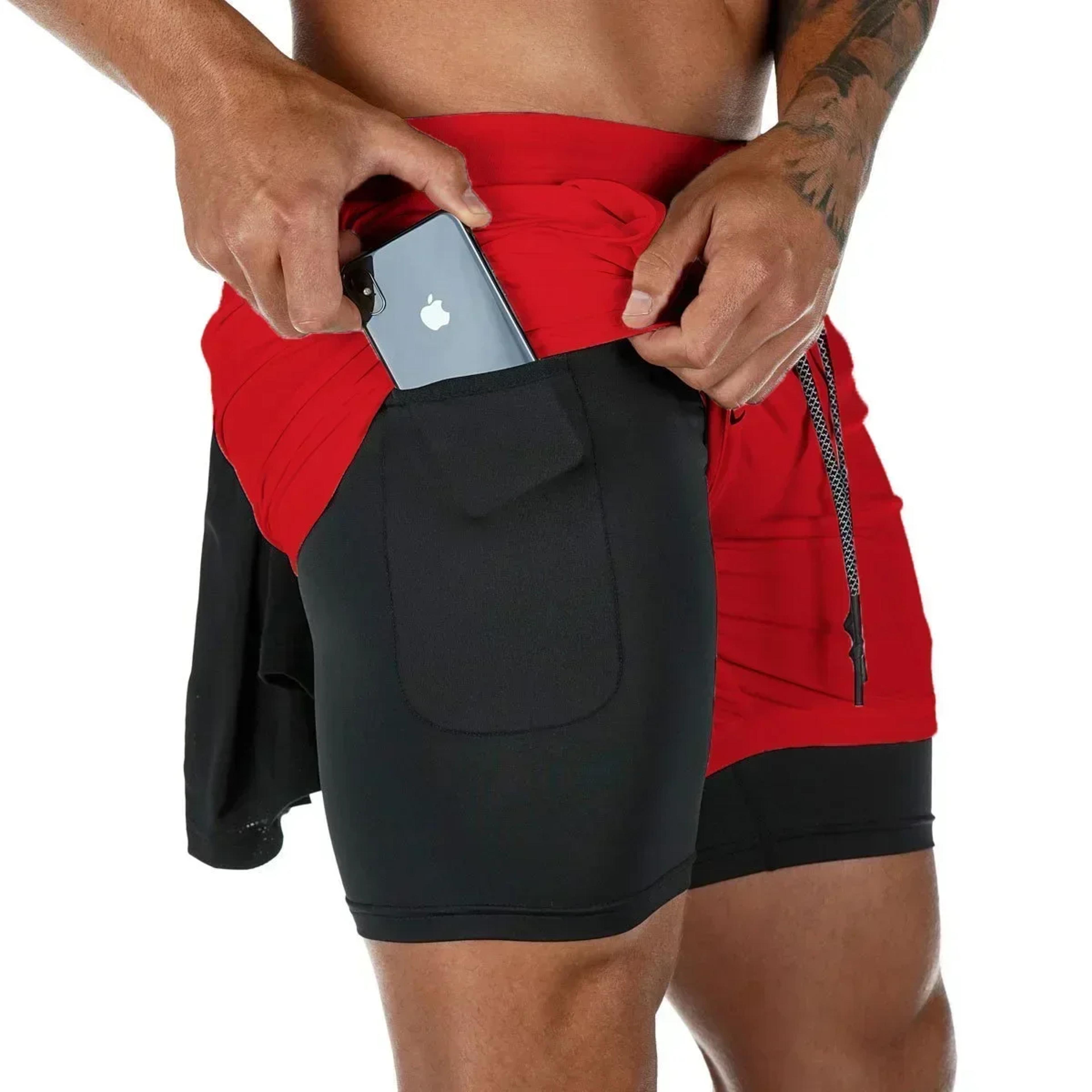 men gym shorts with double layer breathable running shorts for workouts & training