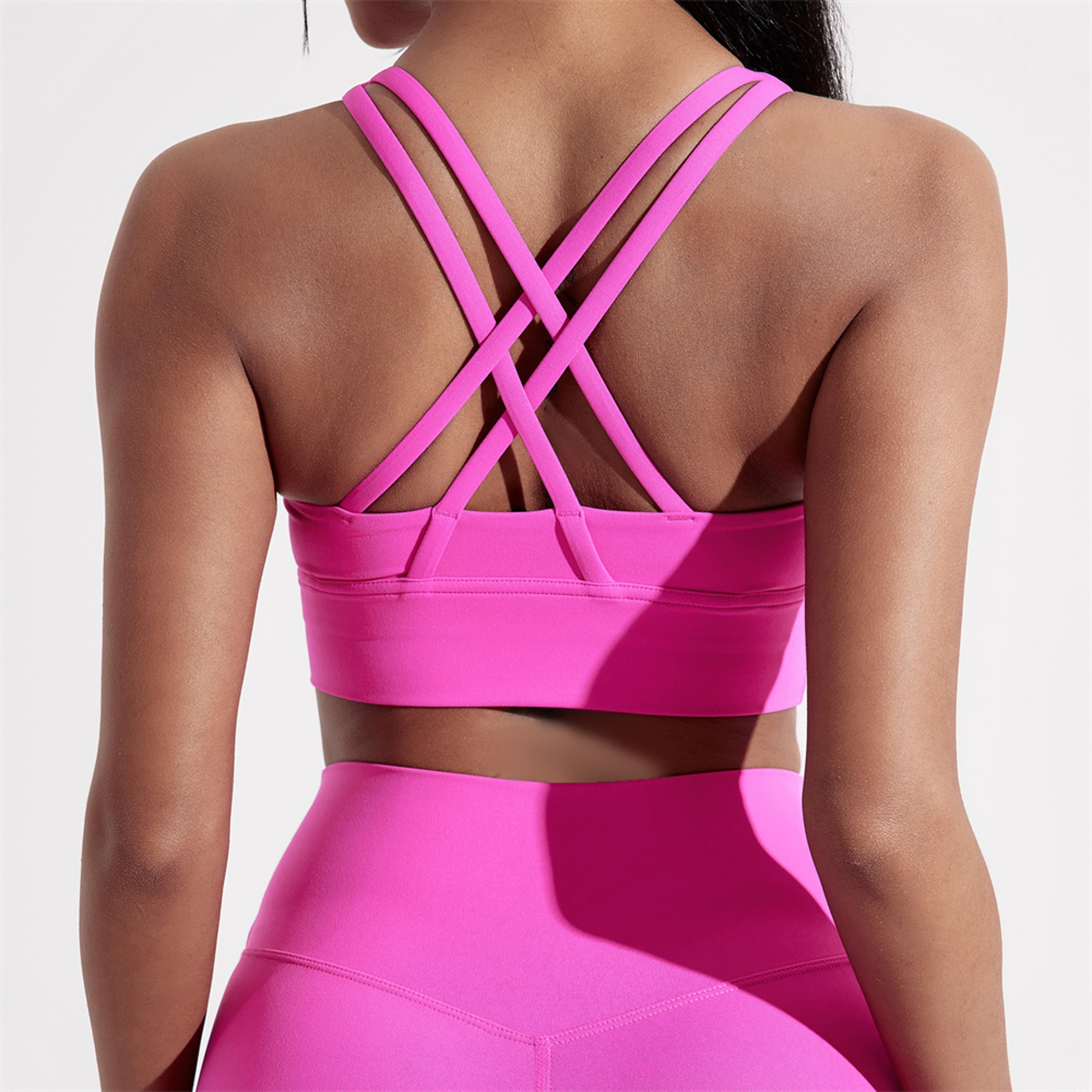Women Cross Back Fitness Sport Bra Solid Color High Strength Tight Top Gym Yoga Training Underwear