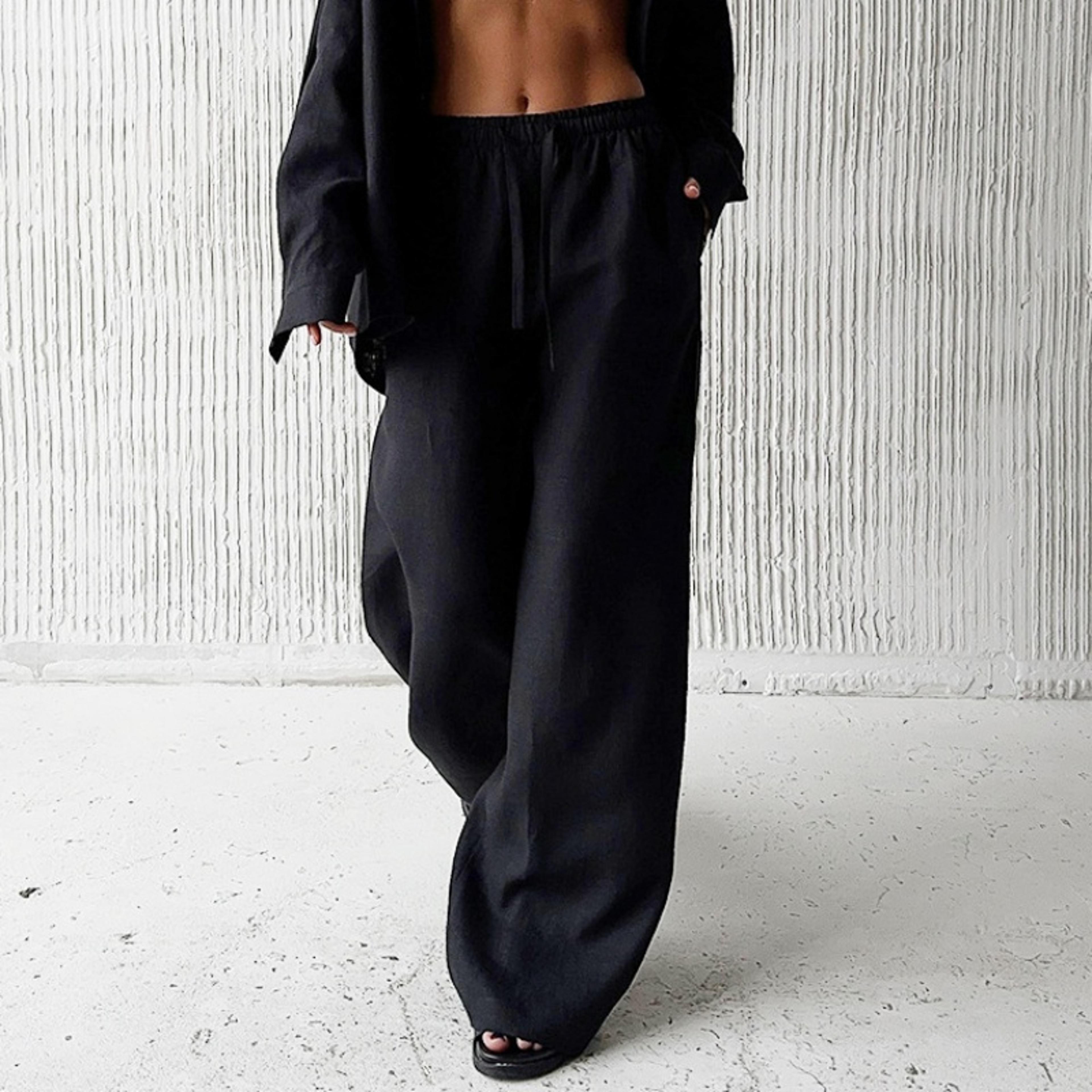 Linen Blend Wide Leg Pants For Women 4