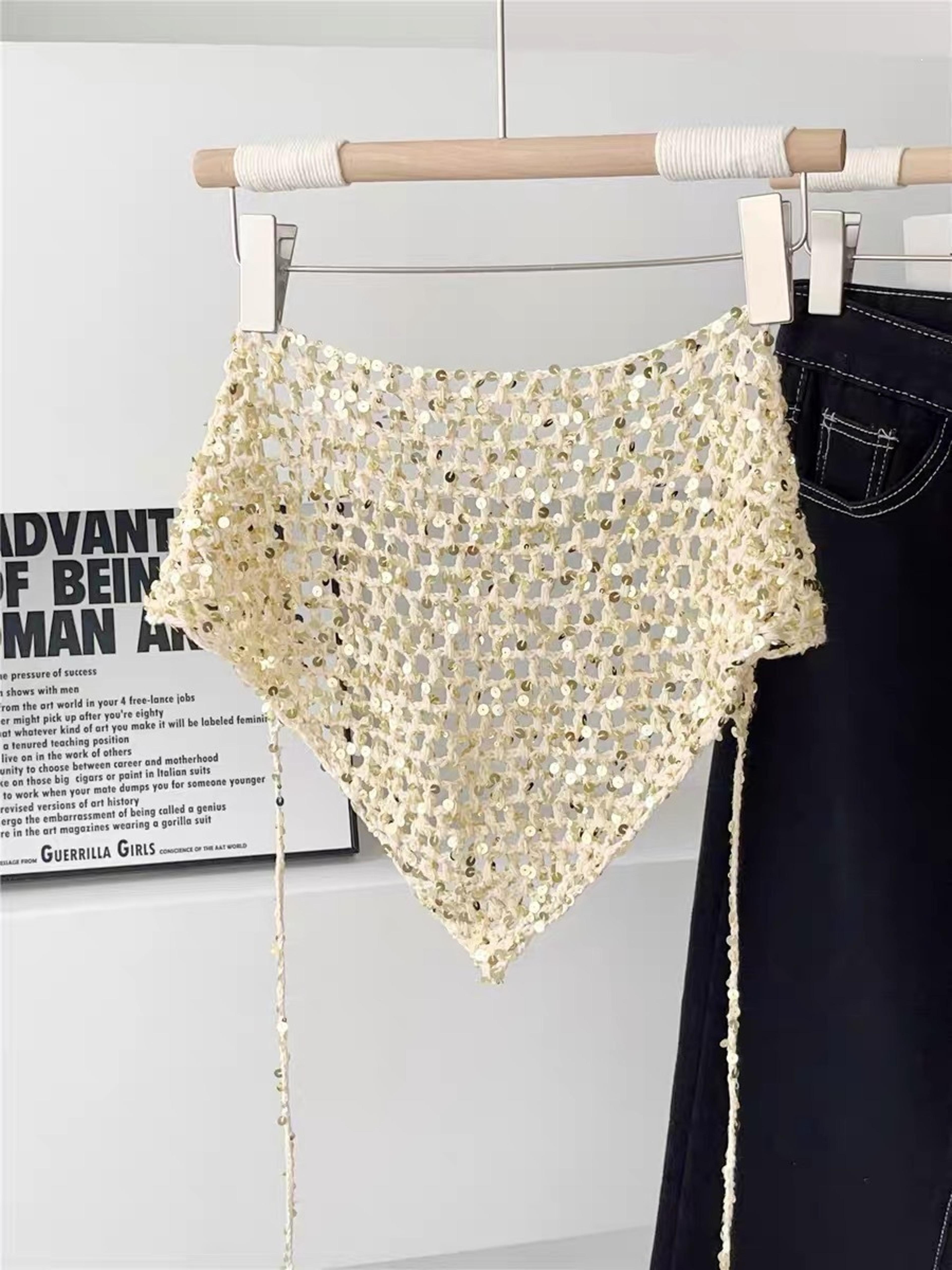 Sequined Knit Triangle Scarf Headband For Summer Travel 7