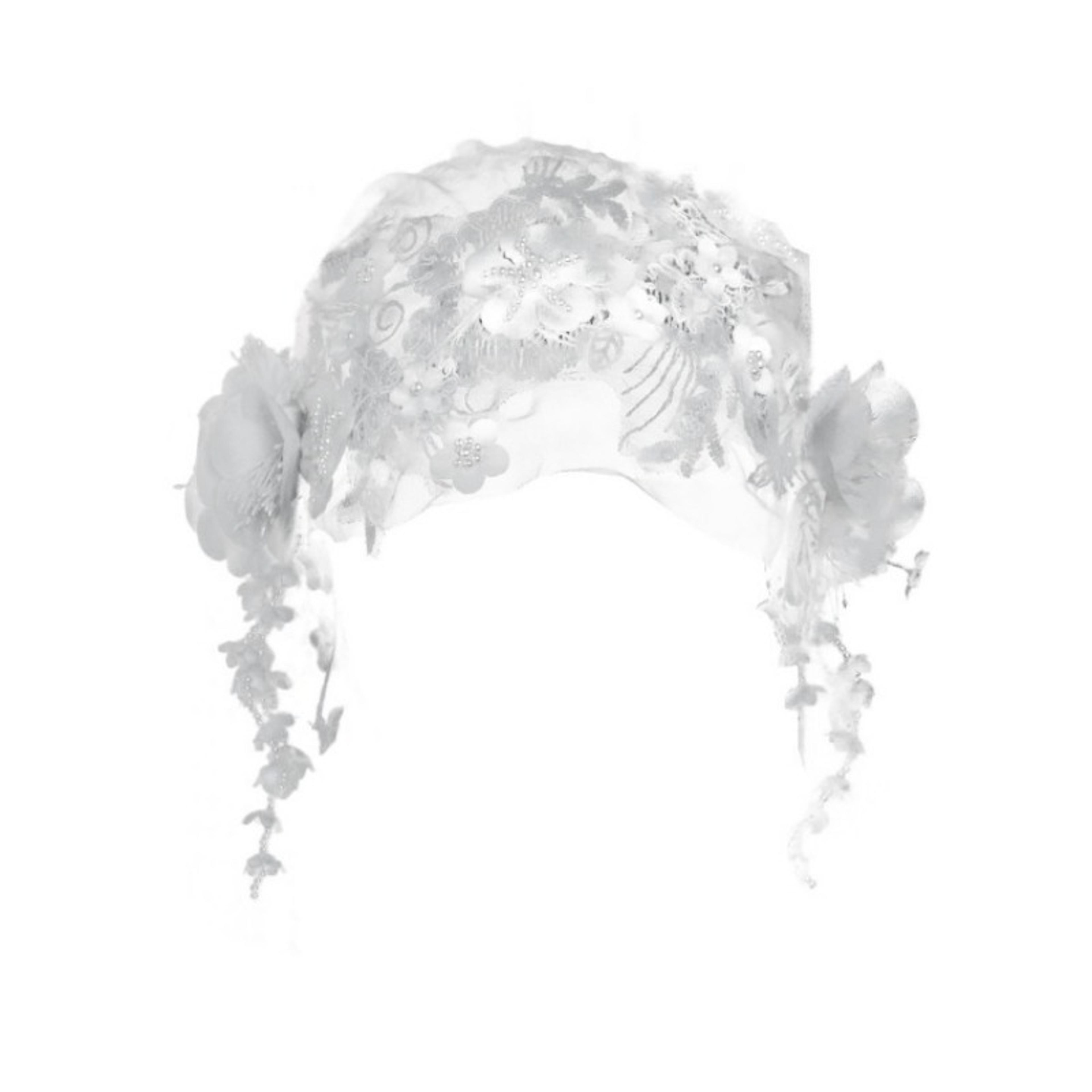 Pearl Lace Bridal Headgear With Flower And Fringe 4
