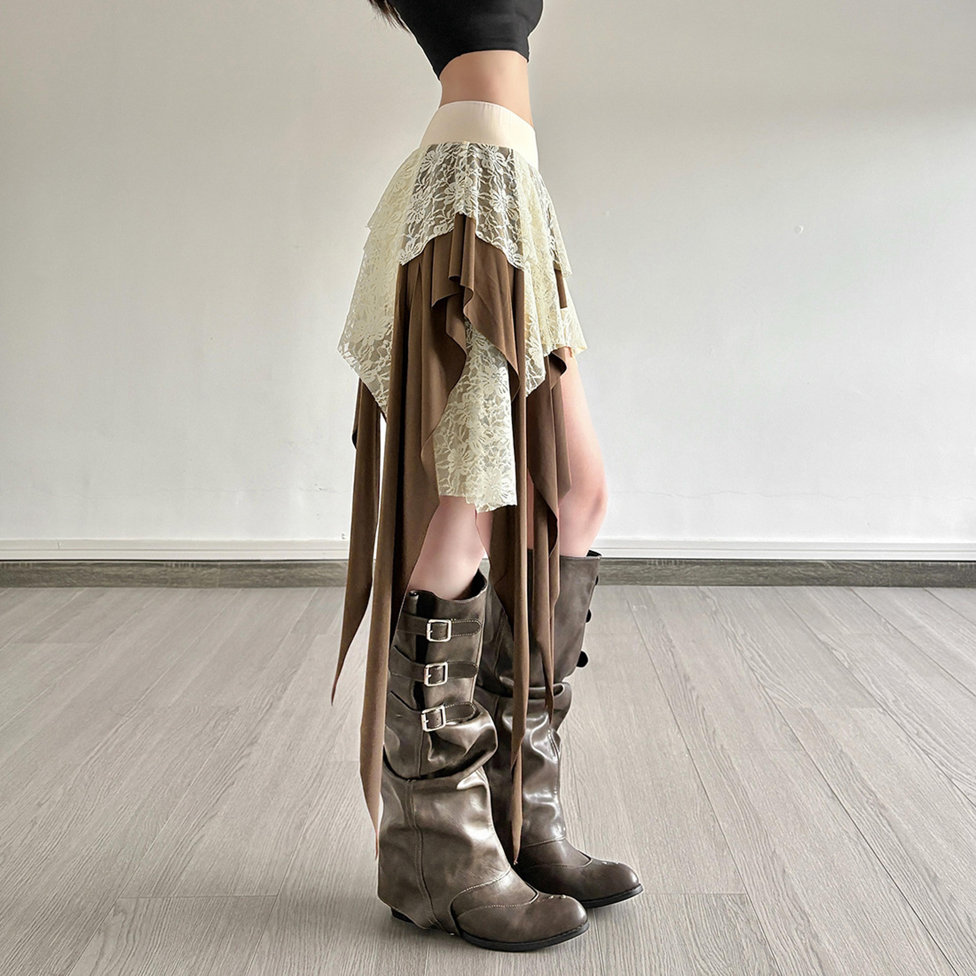 Lace Fringe Mini Skirt Vintage Grunge Aesthetic Short Skirt 3