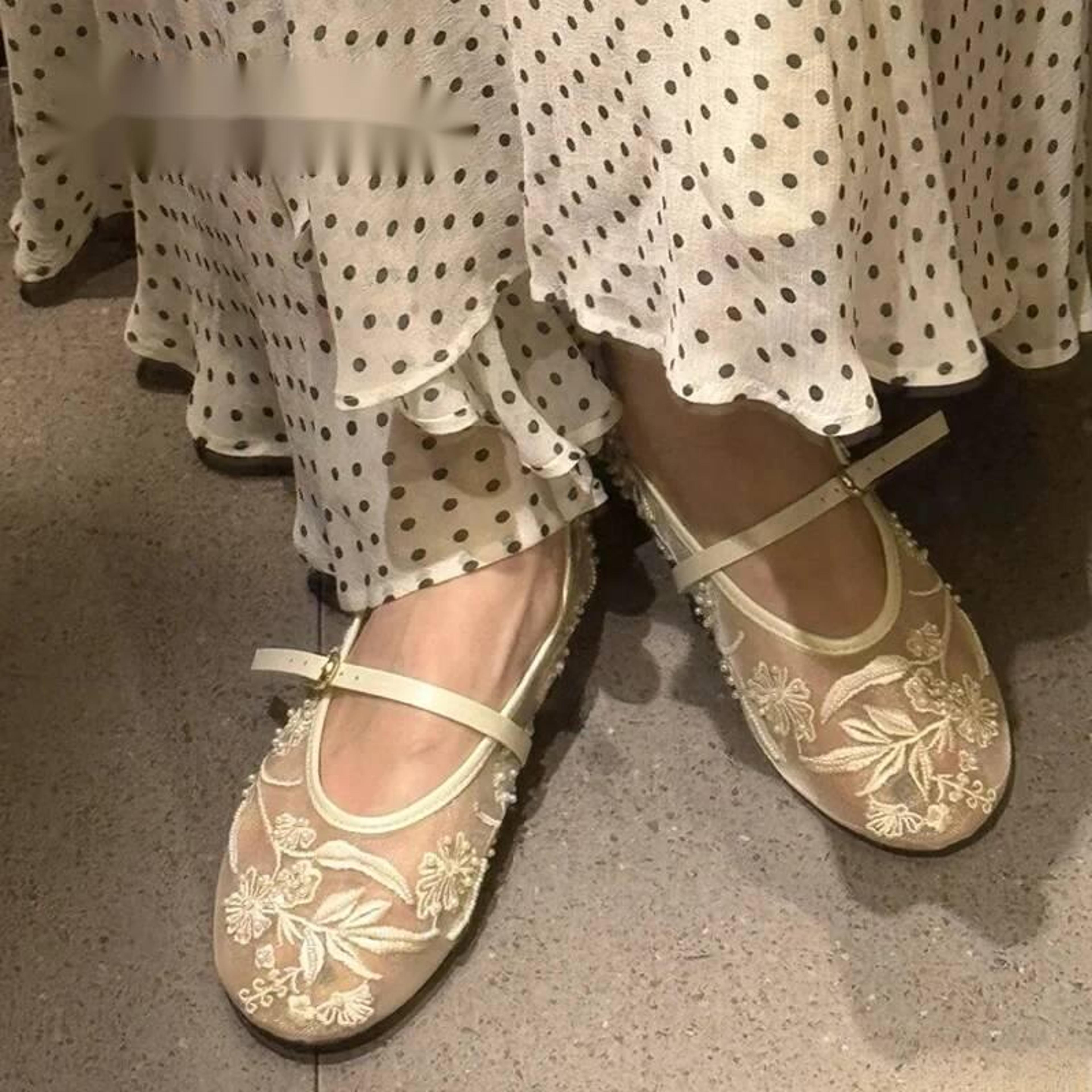 Floral Pearl Mesh Mary Jane Flats 4