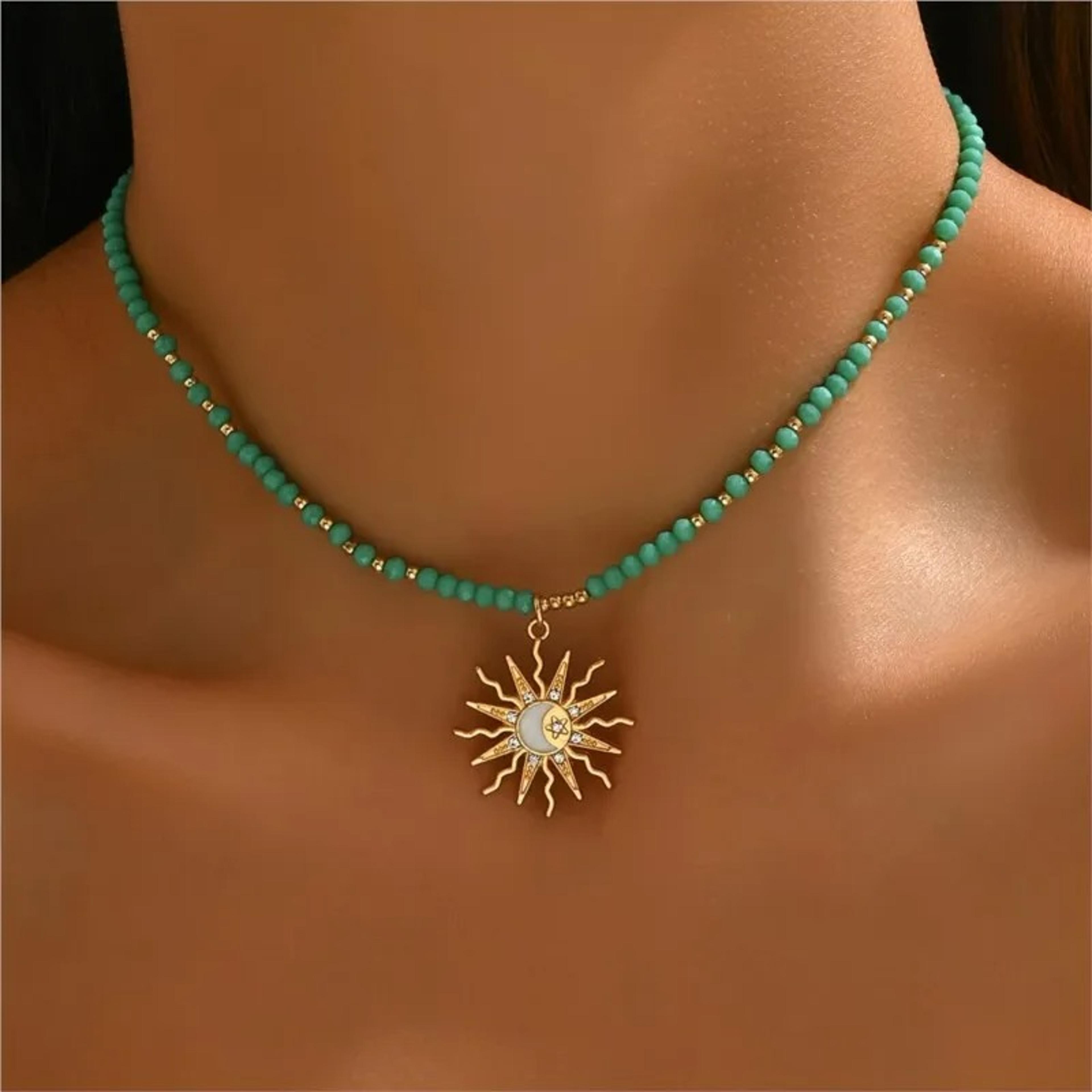 golden sun turquoise pendant necklace