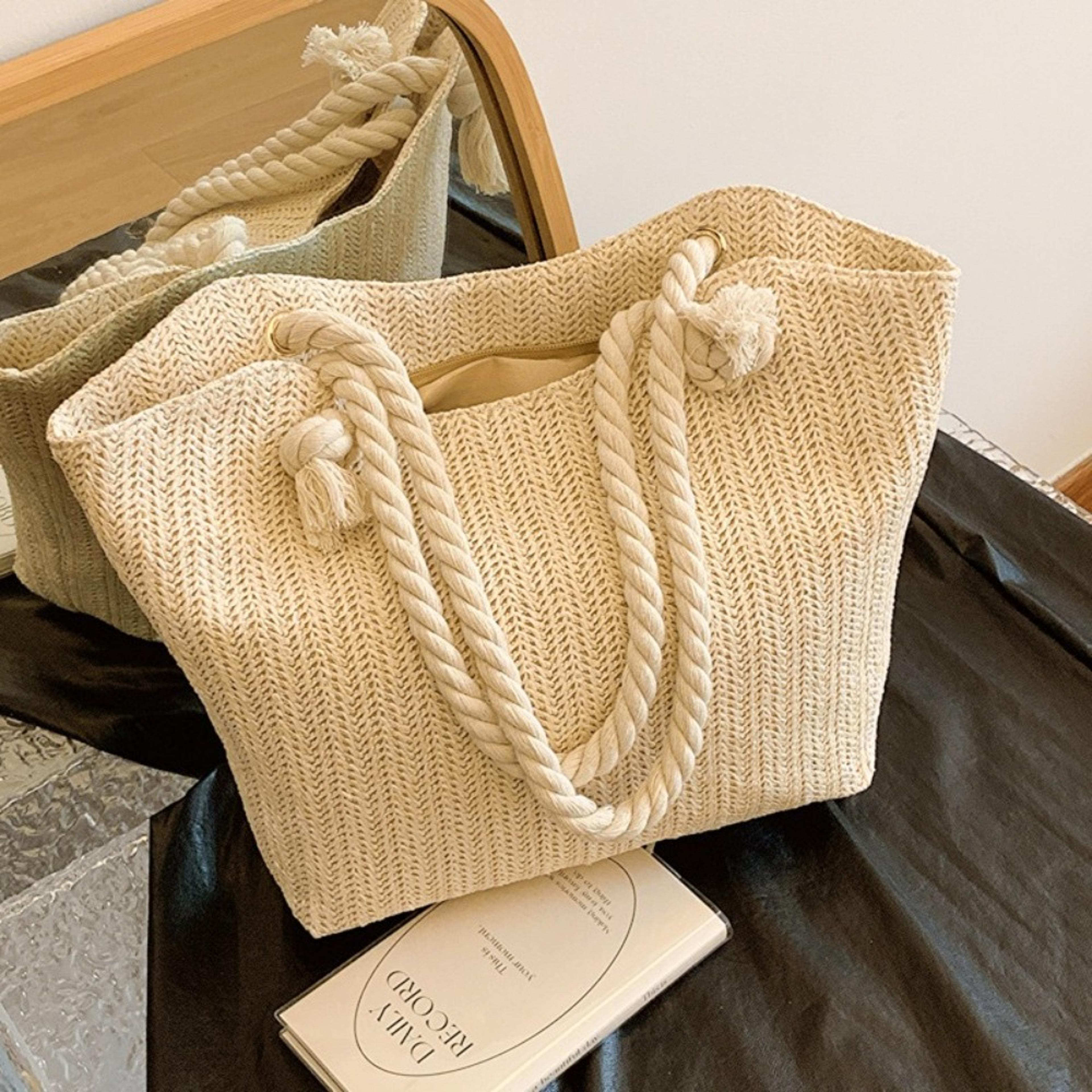 handmade raffia boho beach tote bag for women