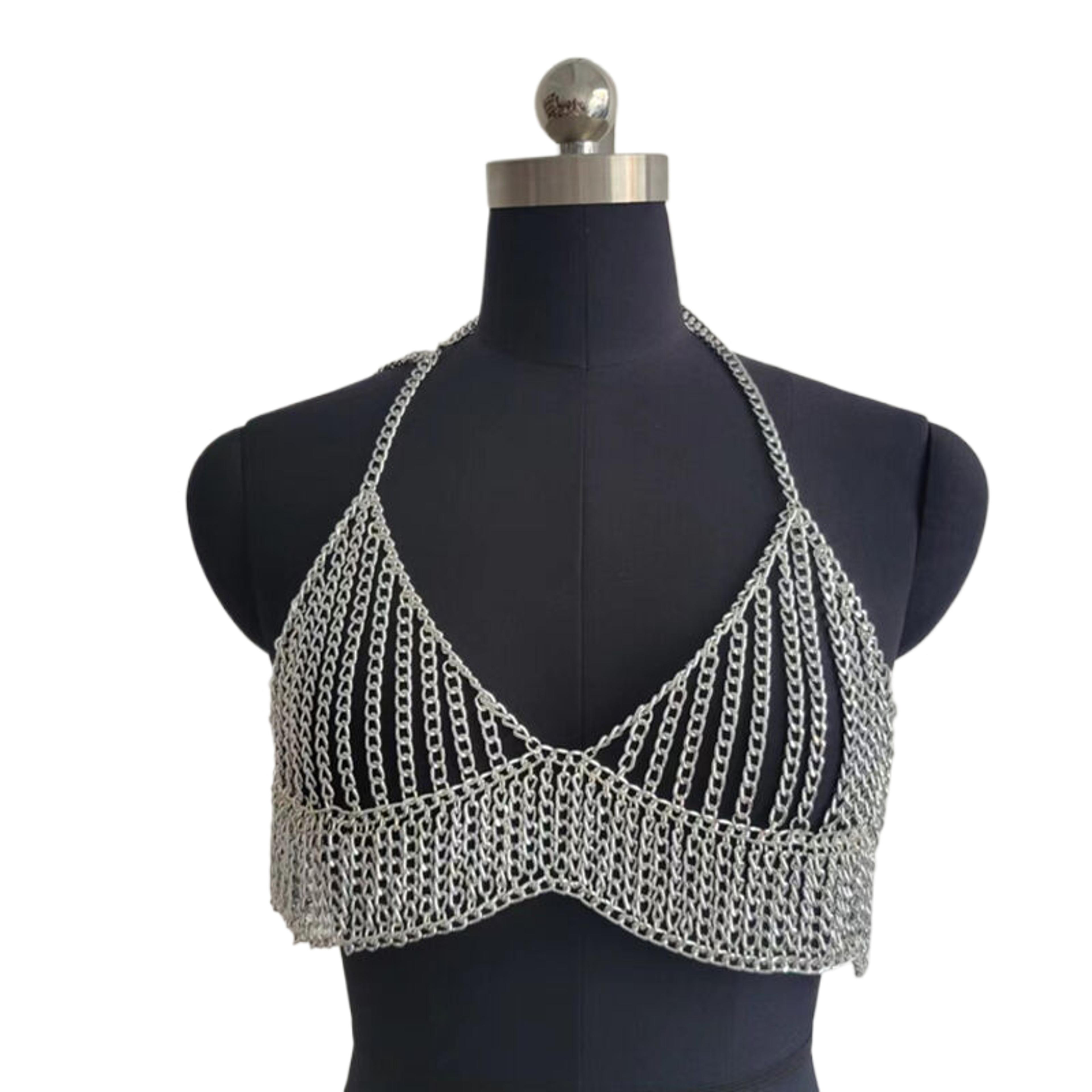 Radiant Gold Chainmail Halter Neck Crop Top For Beach And Club Parties 5