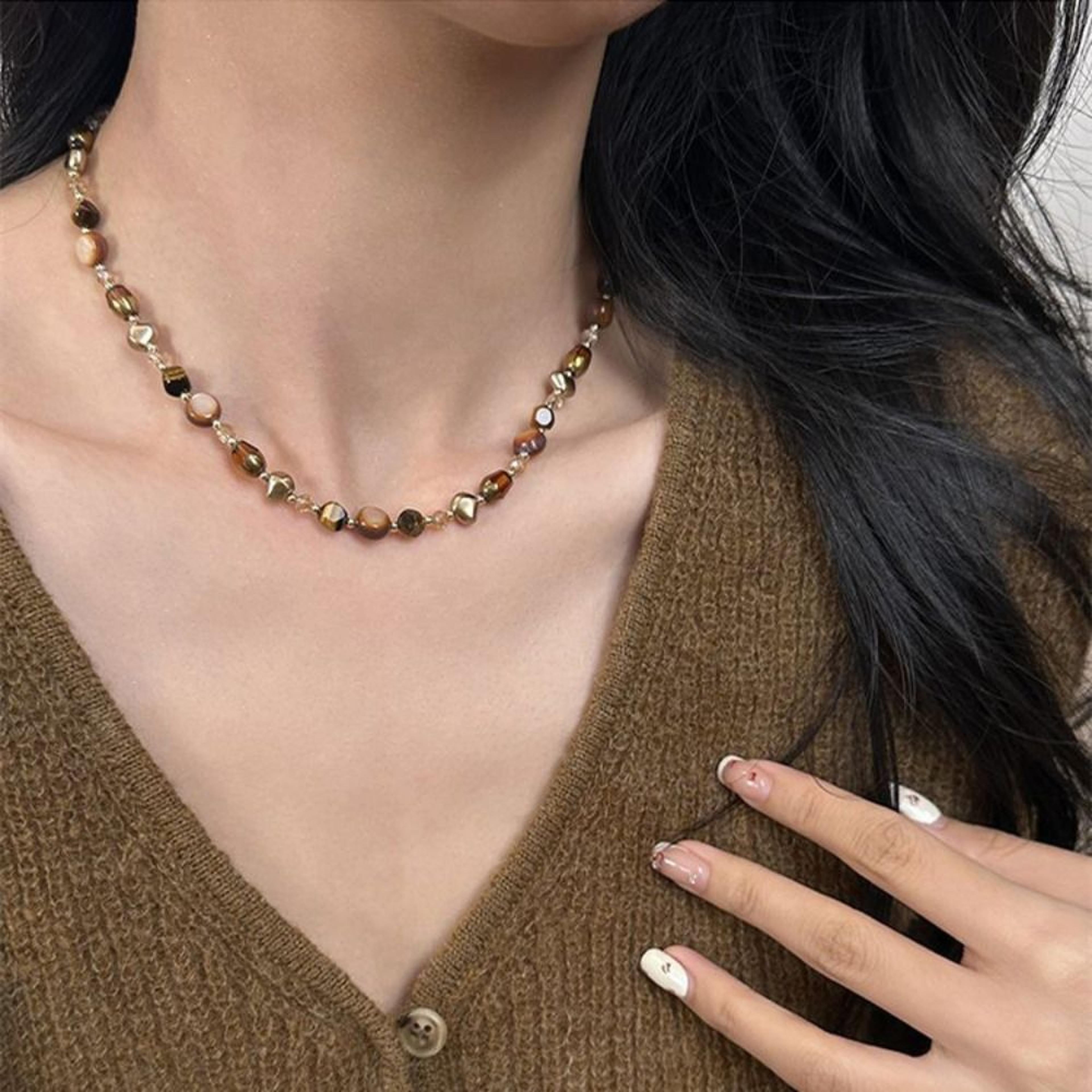 Handmade Tiger Eye Stone Necklace Vintage Beaded Choker 1