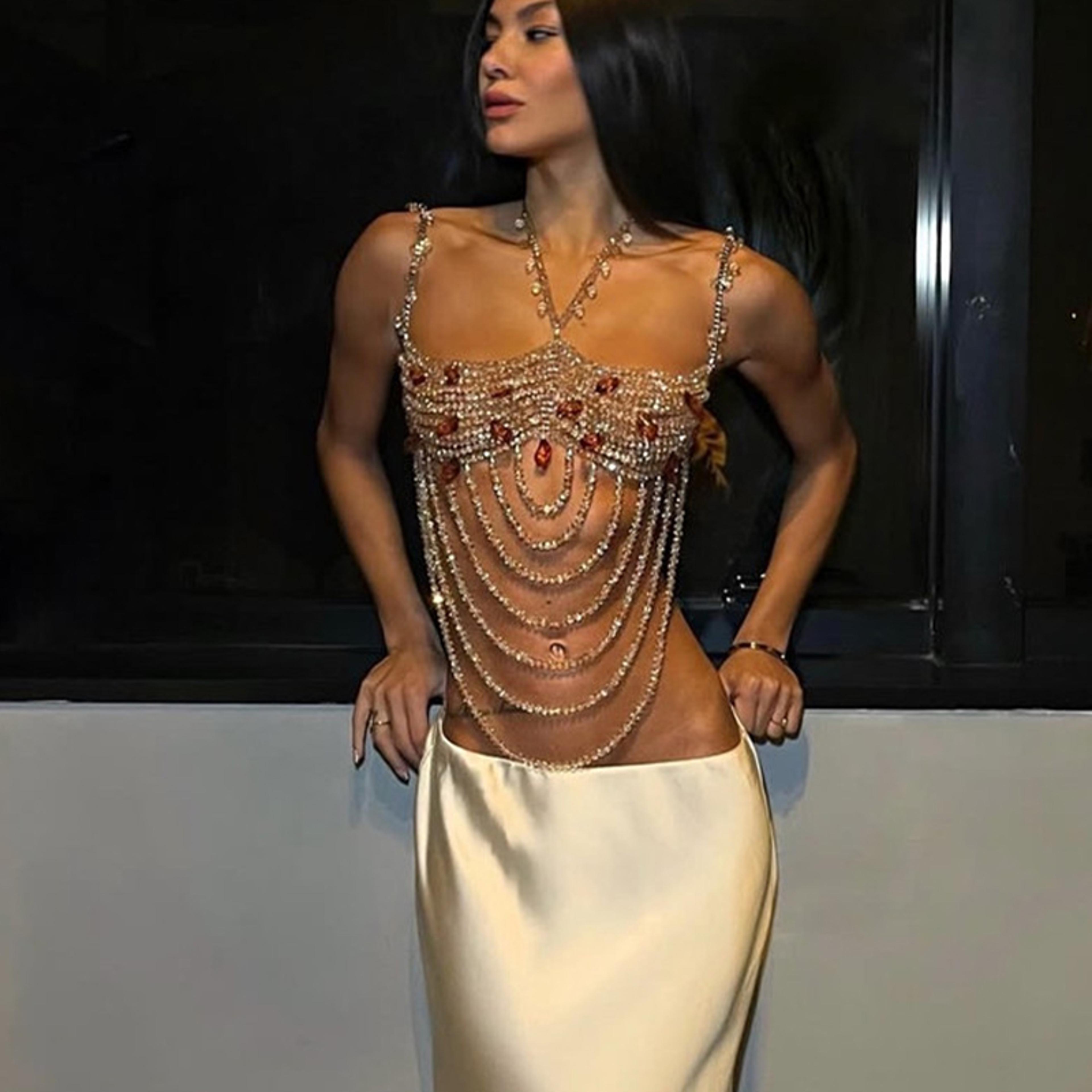 Handmade Crystal Beach Bikini Body Chain Crop Top 1