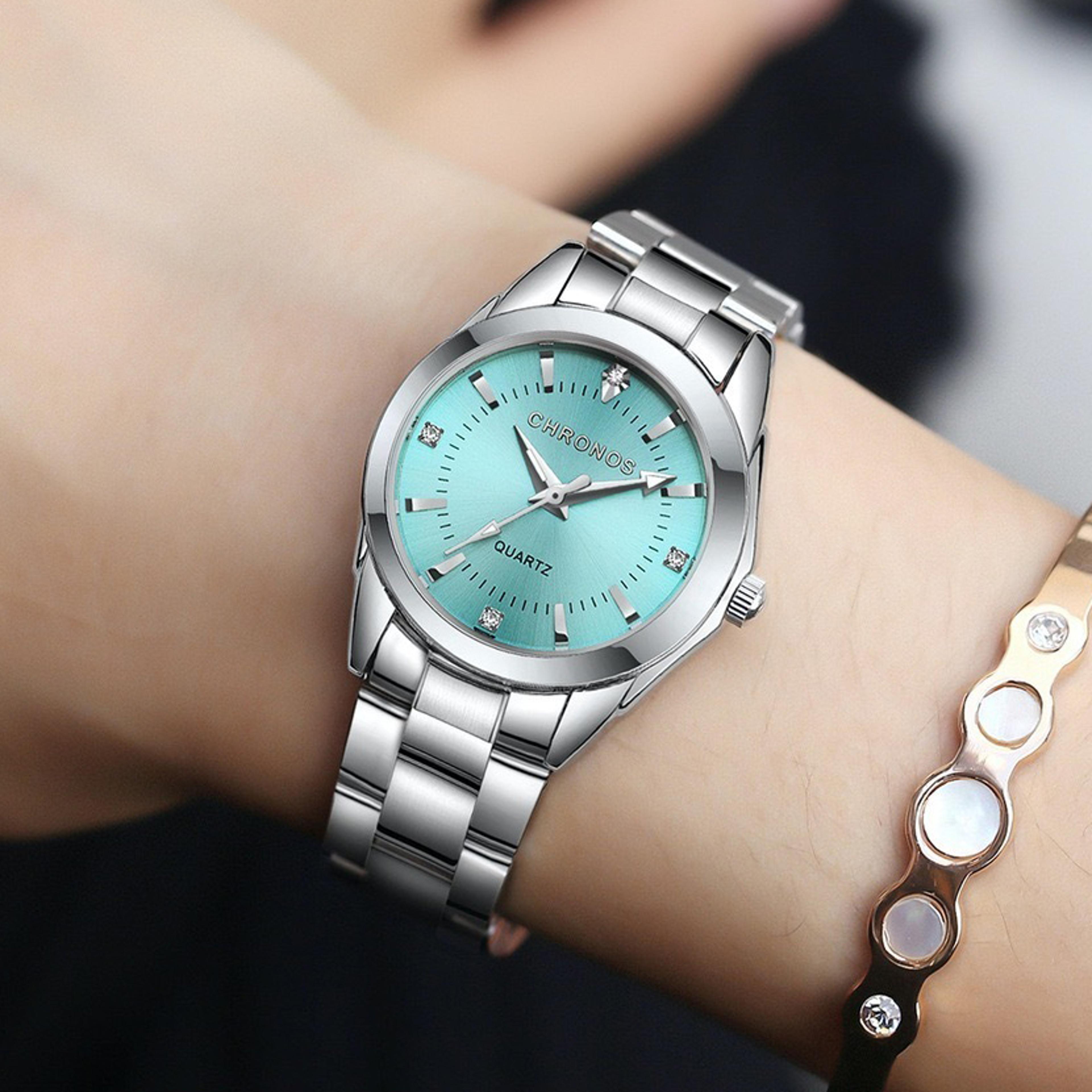 chronos elegant stainless steel womens quartz watch