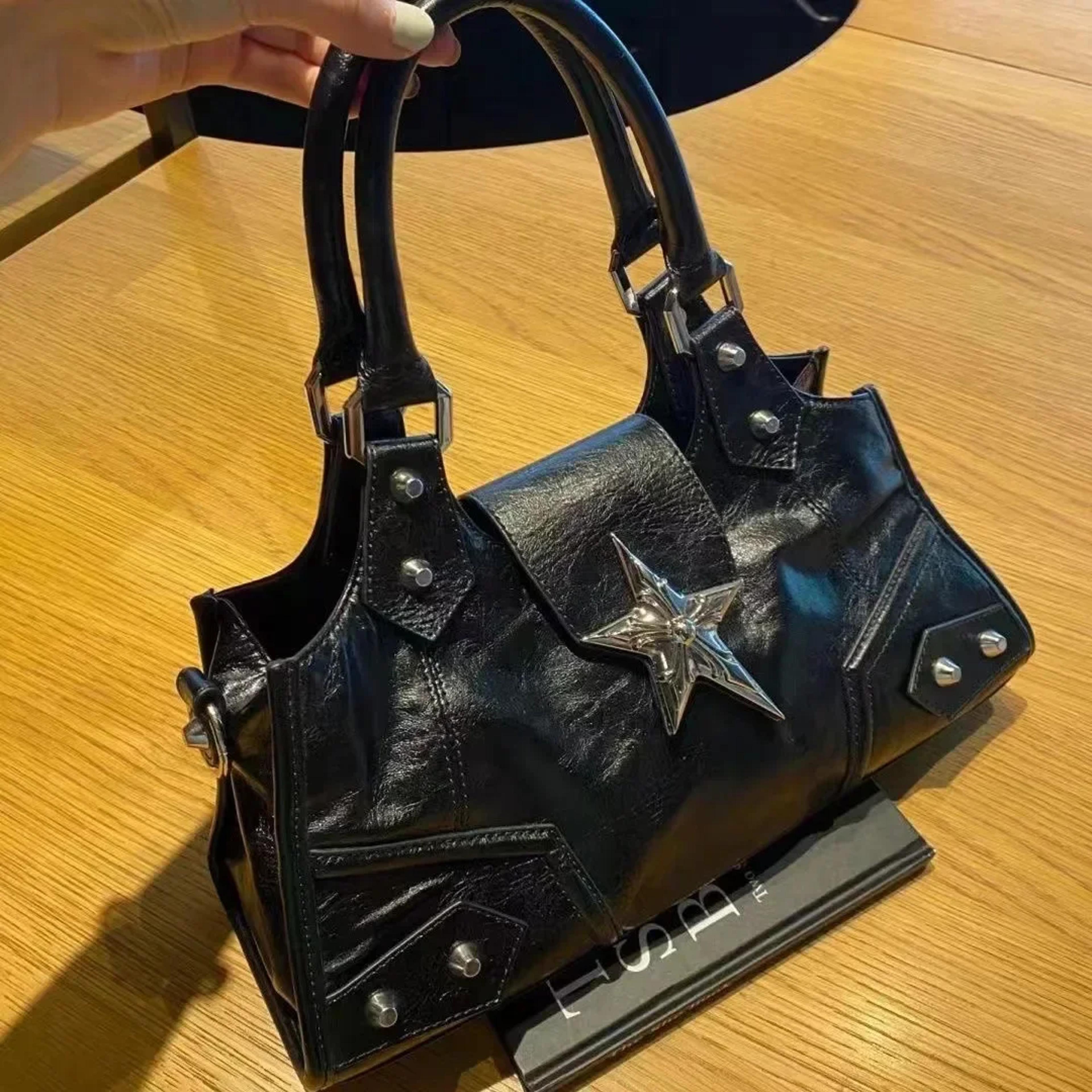 gothic star girl black bucket tote shoulder handbag