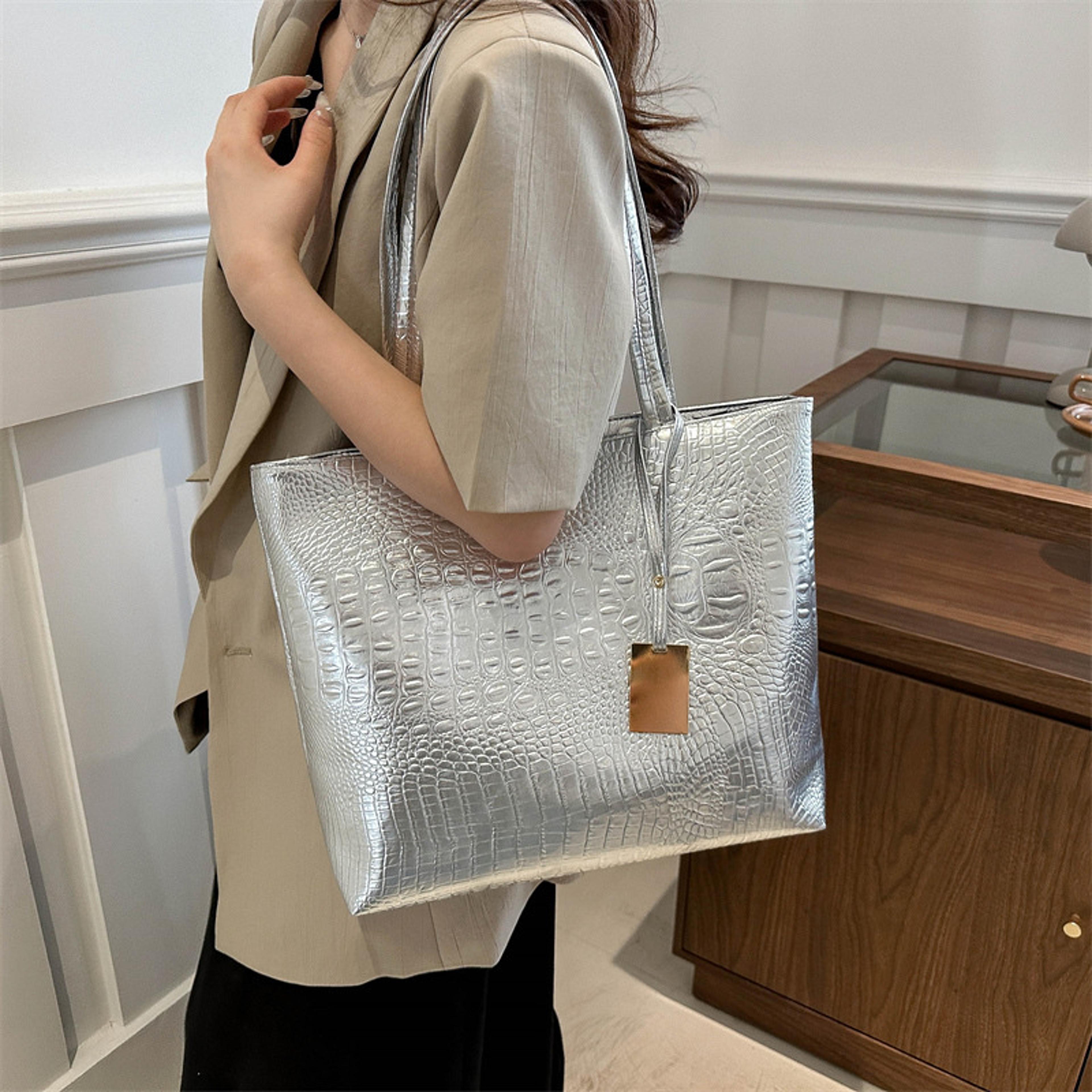 Metallic Crocodile PU Leather Tote Bag 1