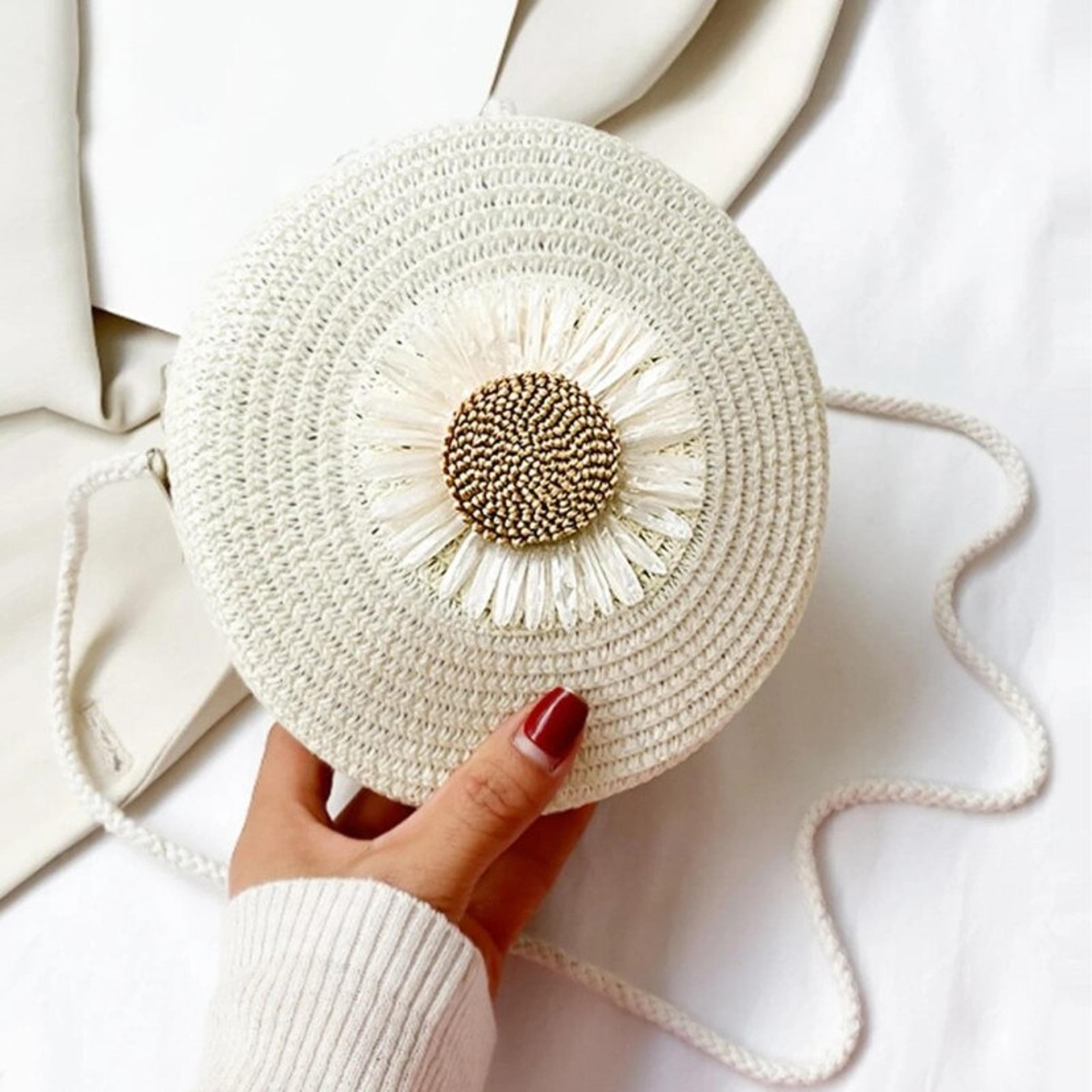 vintage floral straw crossbody bag for women