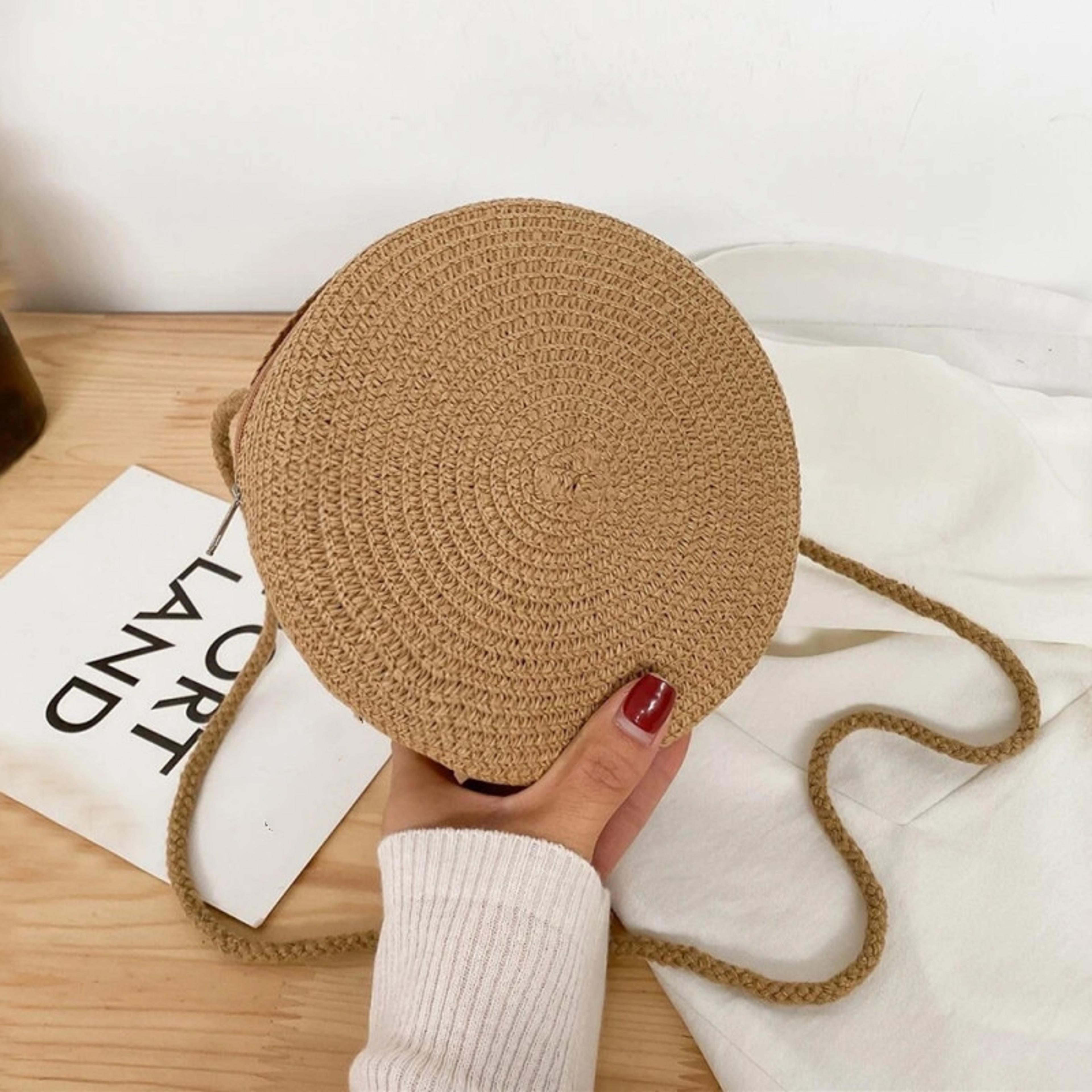 chic minimalist straw bag - round crossbody purse for summer & vacation
