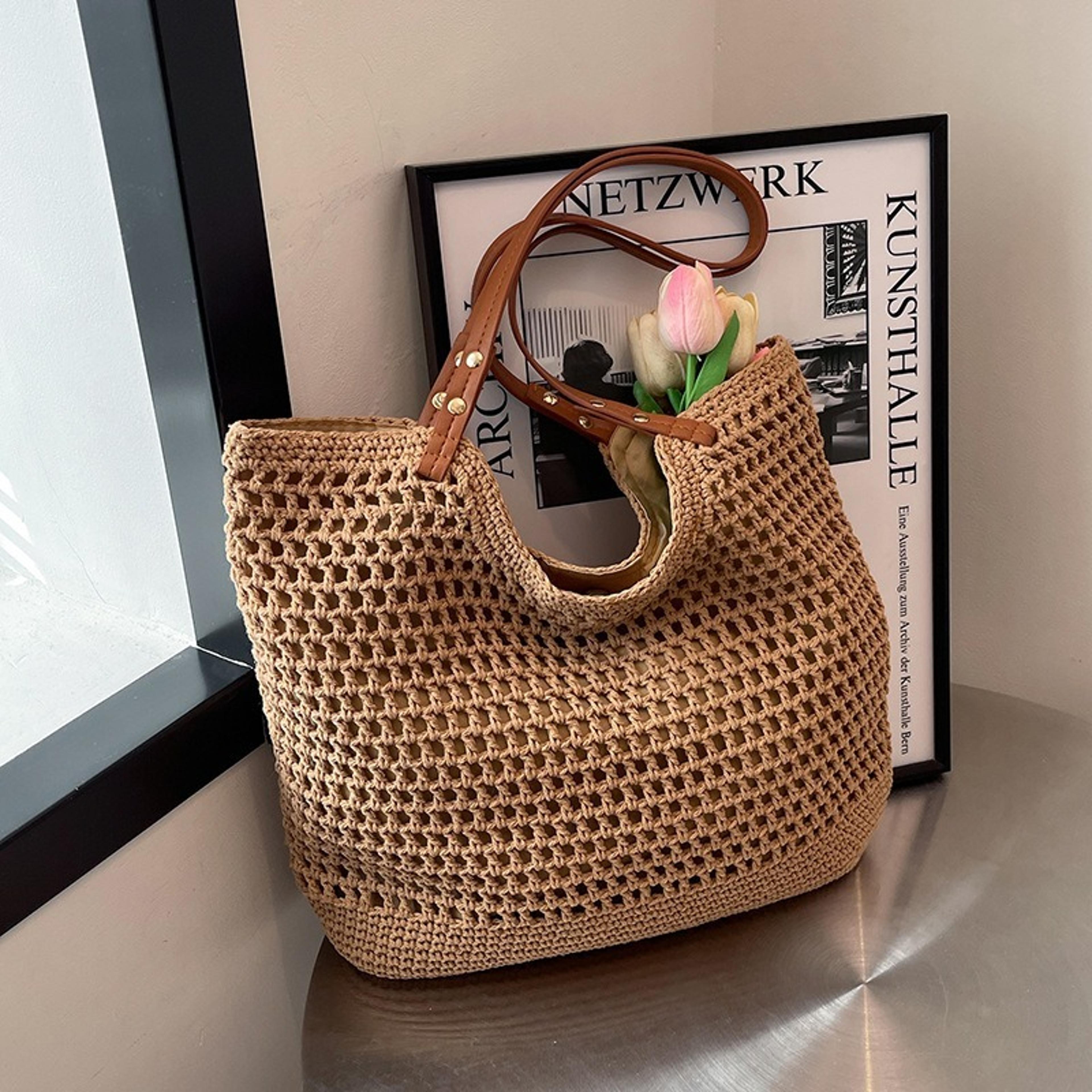 extra large woven tote bag and hollow mesh beach bag