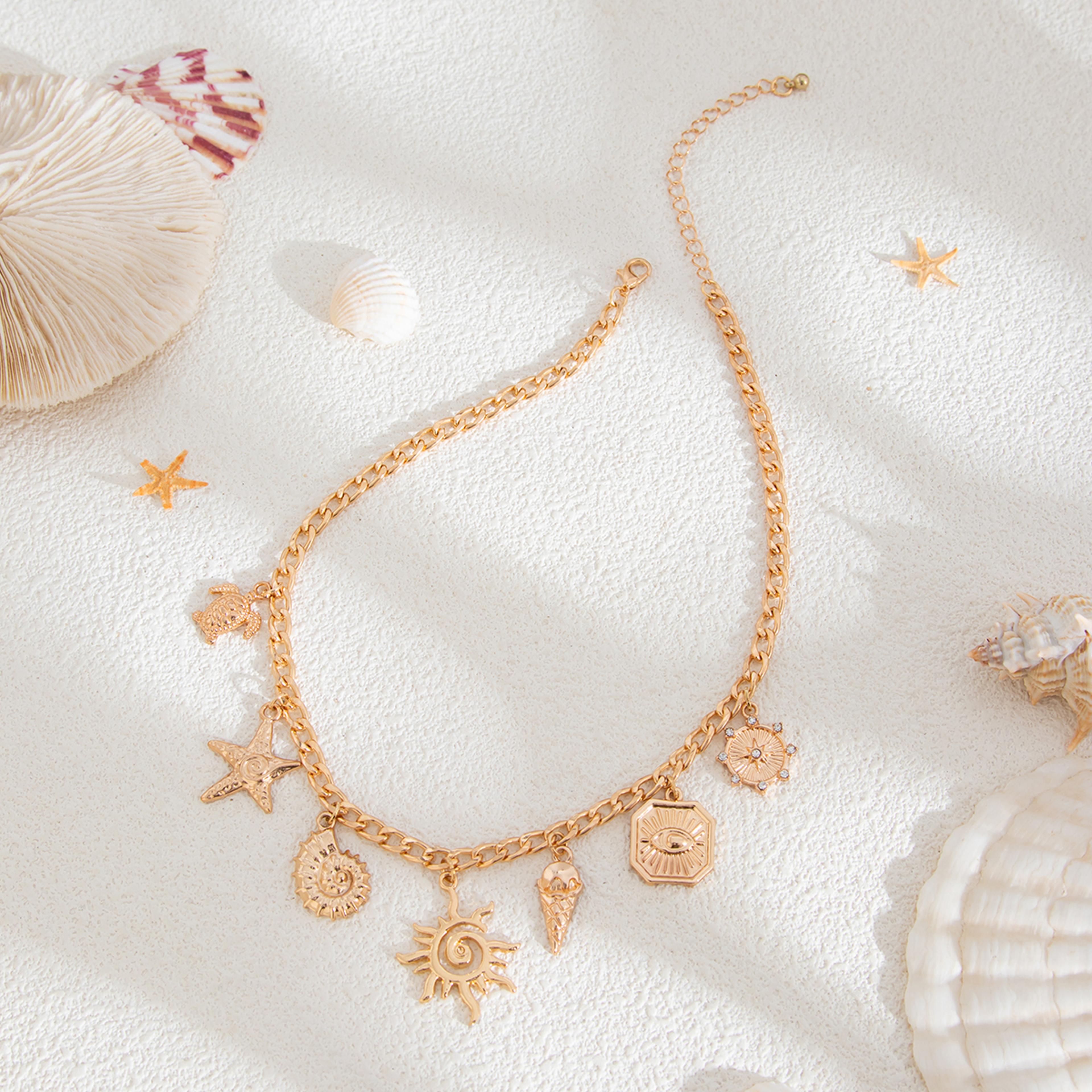 Salircon Gold Starfish Necklace For Women Vintage Summer Beach Jewelry 2