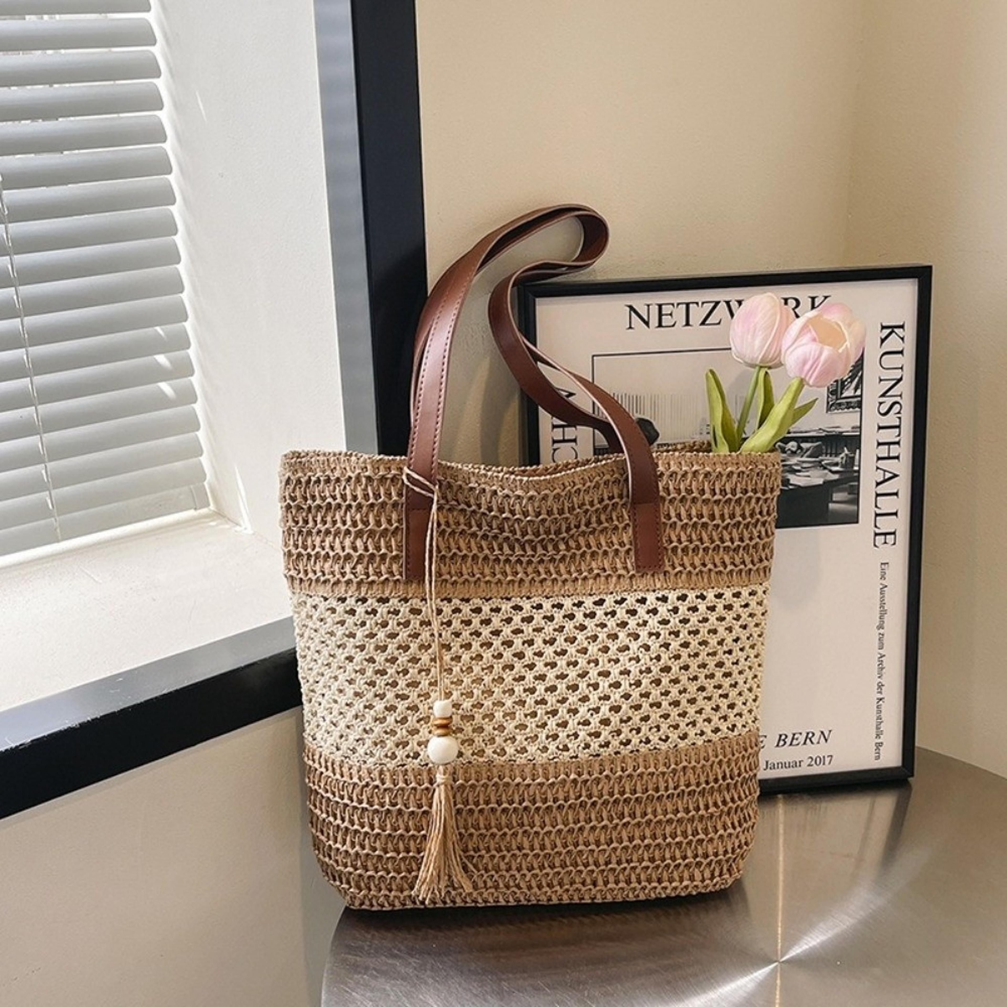 casual straw woven tote bag