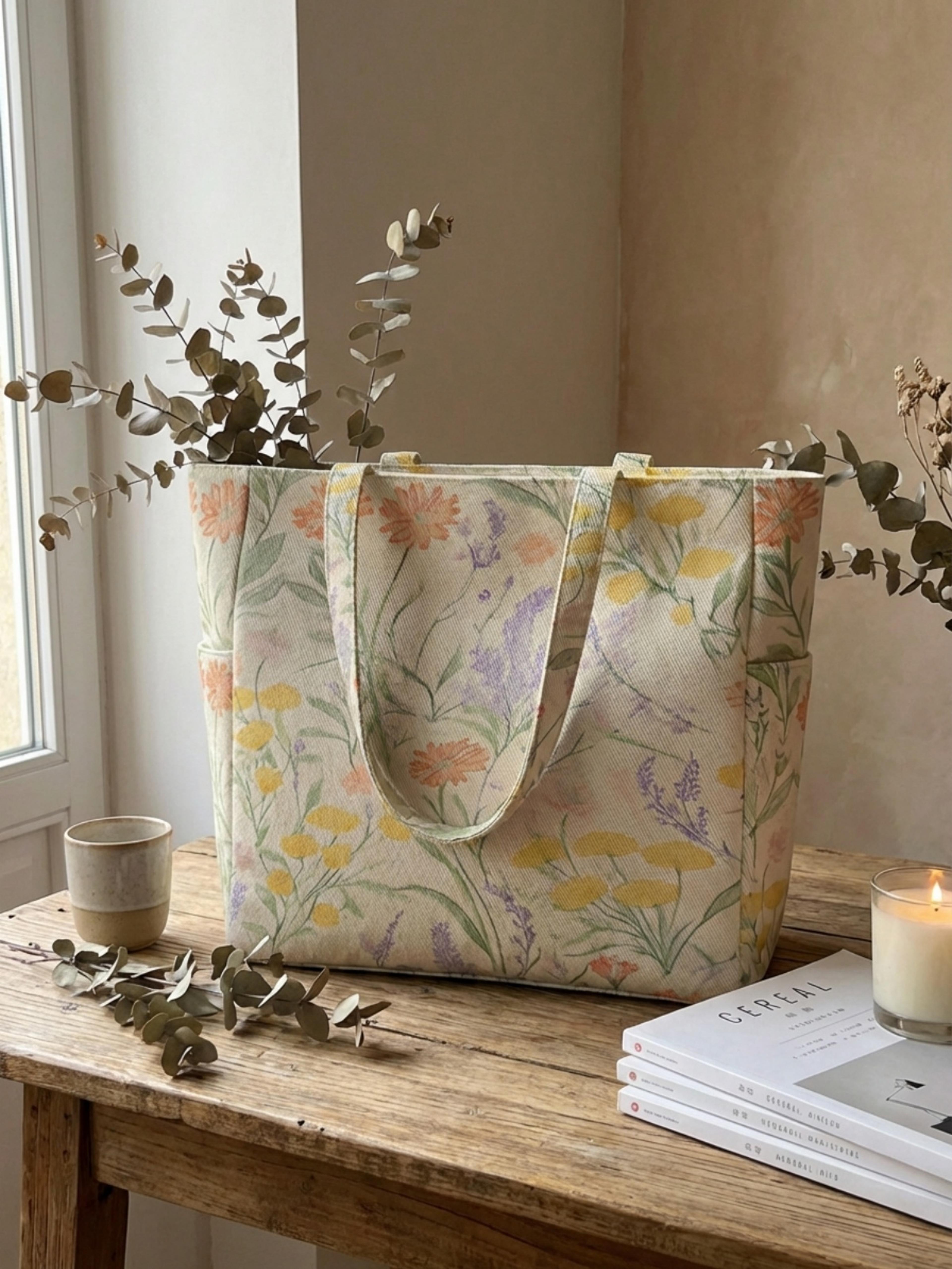 floral canvas tote bag for women