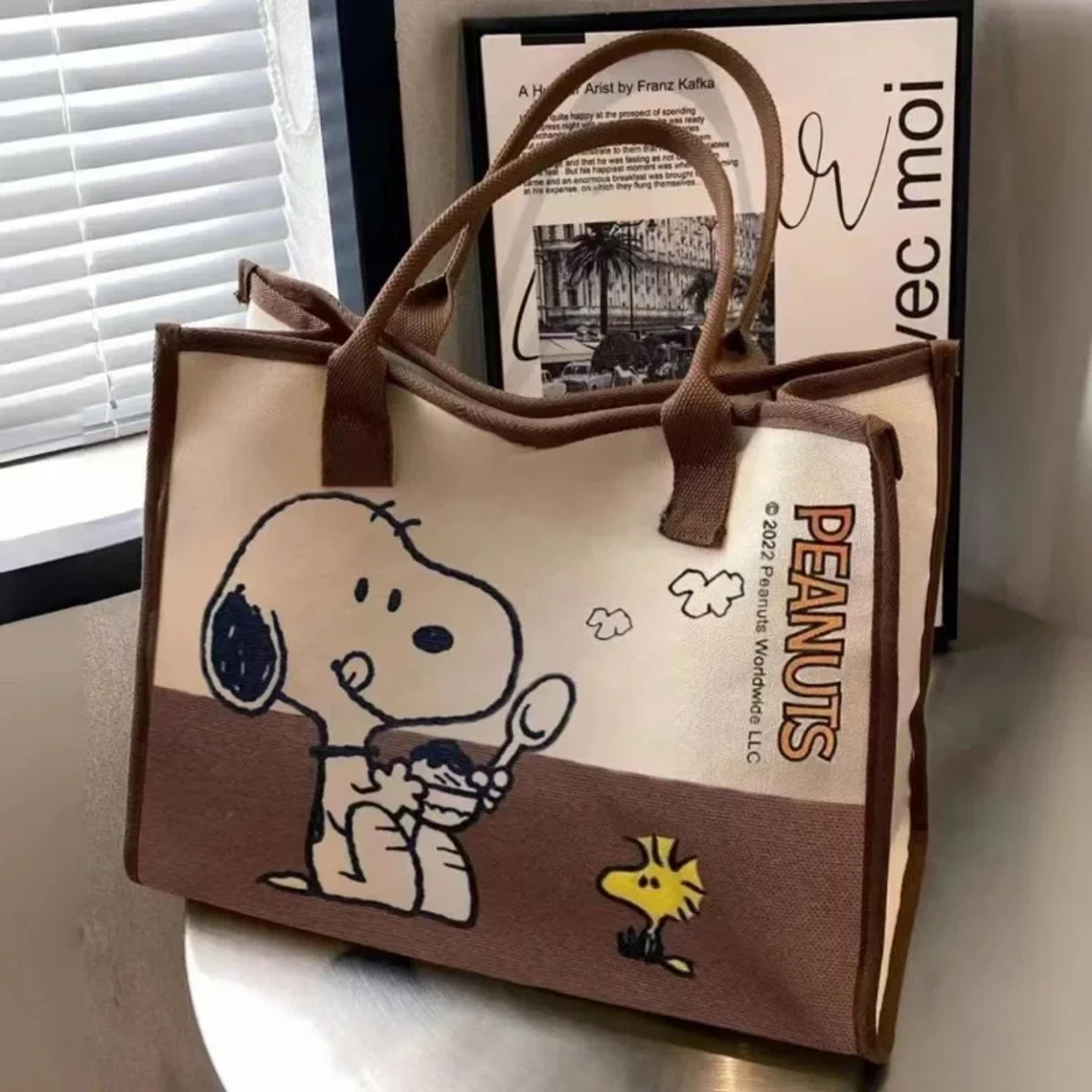 snoopy cartoon canvas tote bag for daily commuters and students