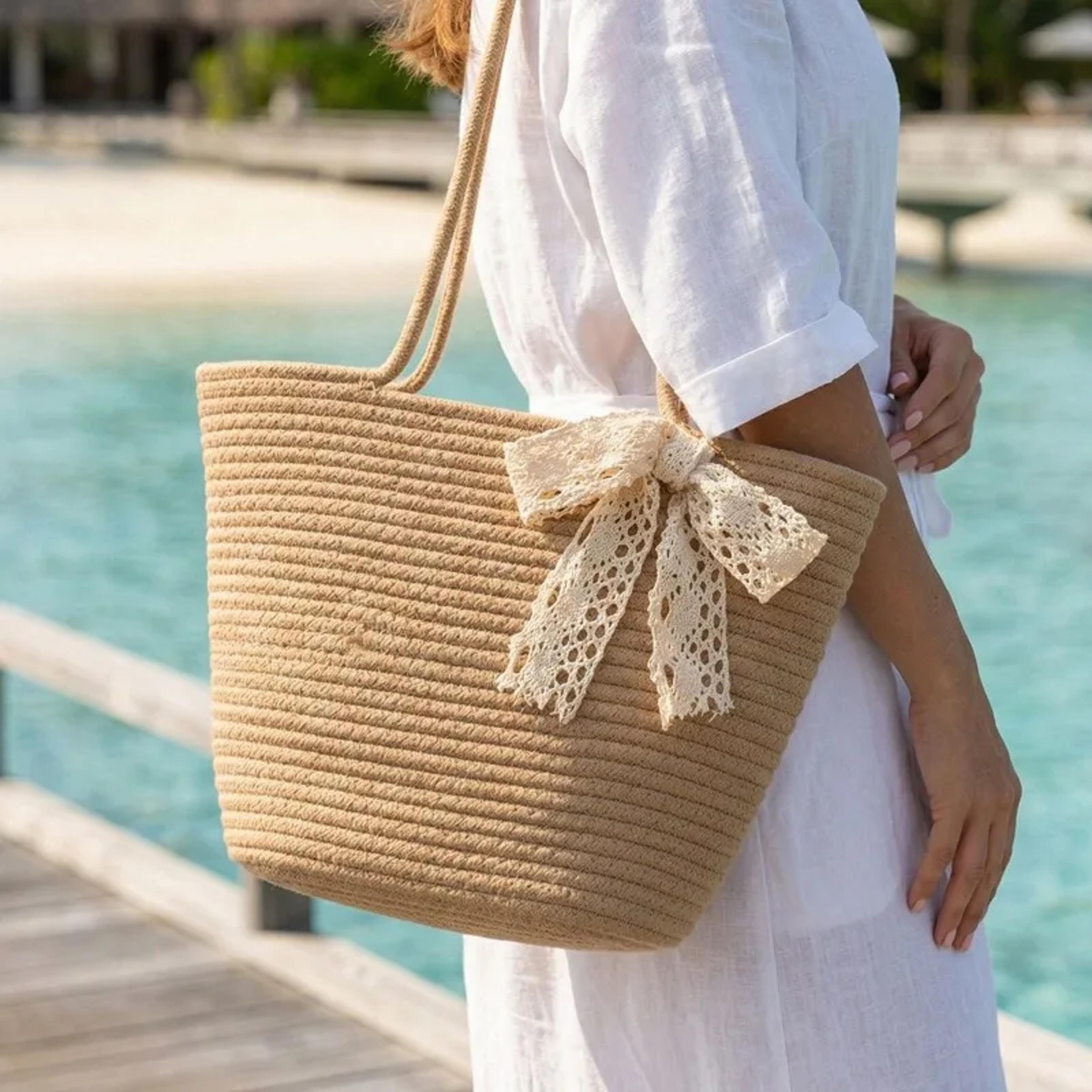 Handcrafted Straw Beach Tote For Summer Vacations 5