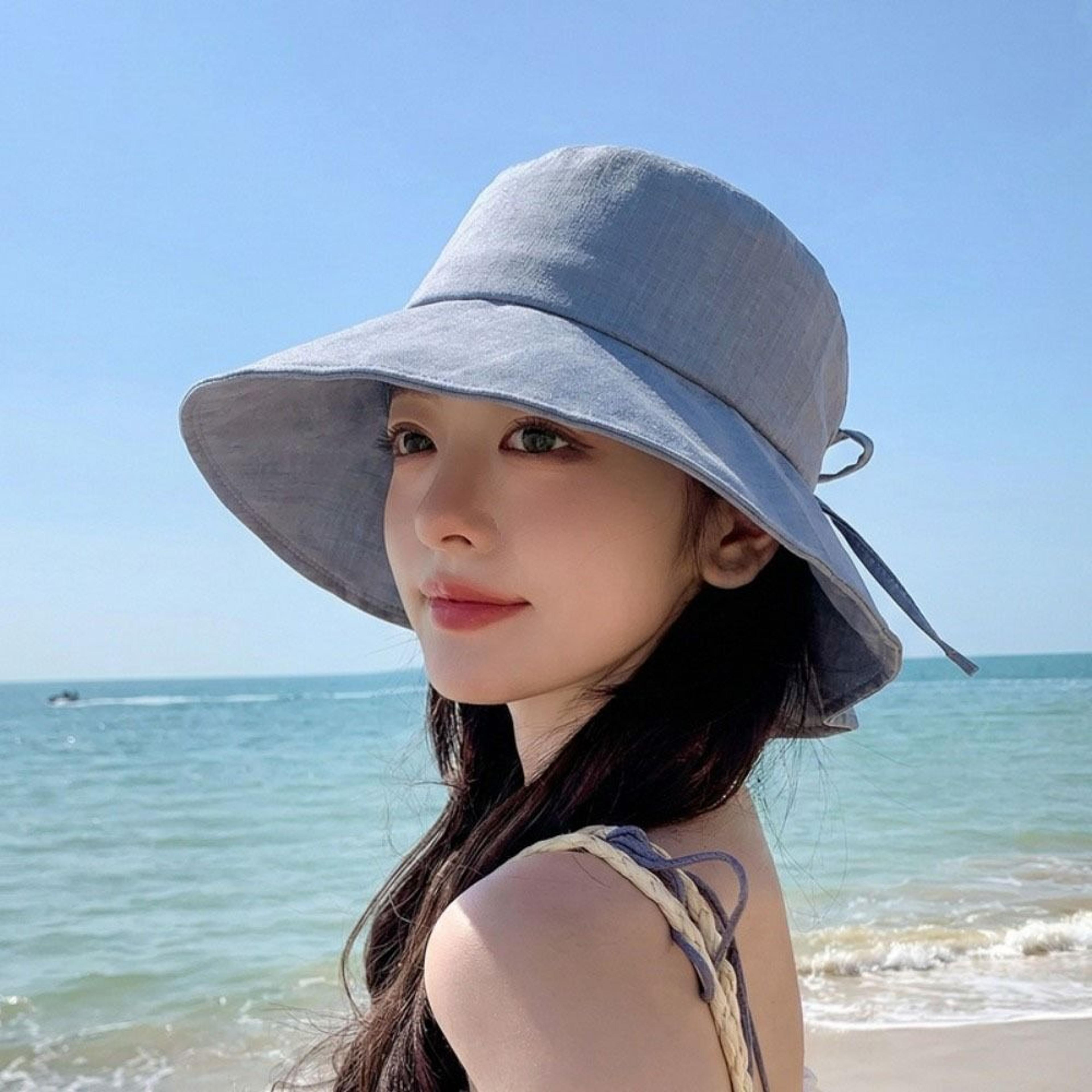 women wide brim bucket hat anti-uv summer sun hat with bowknot