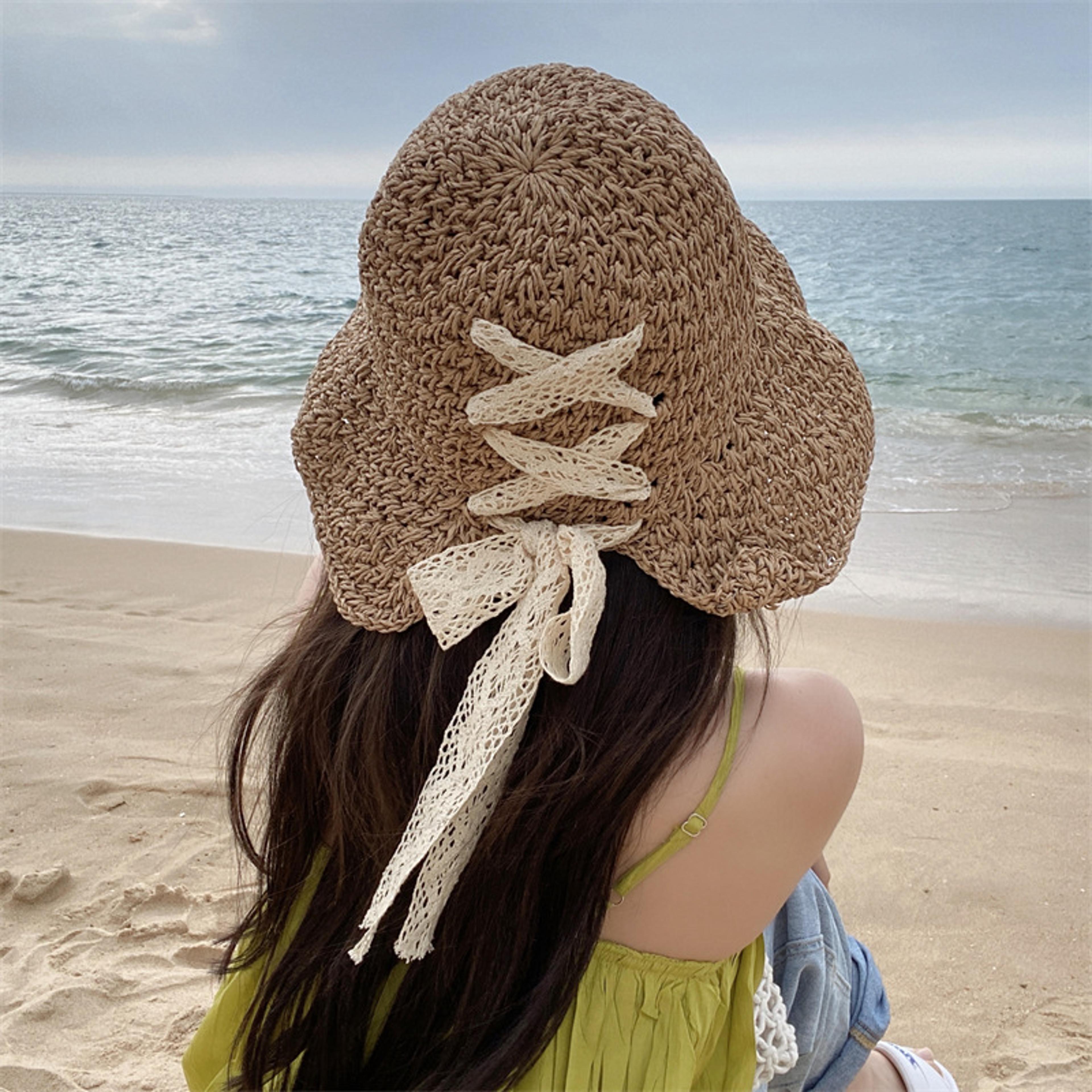 Aesthetic Lace Bow Summer Sun Hat 4