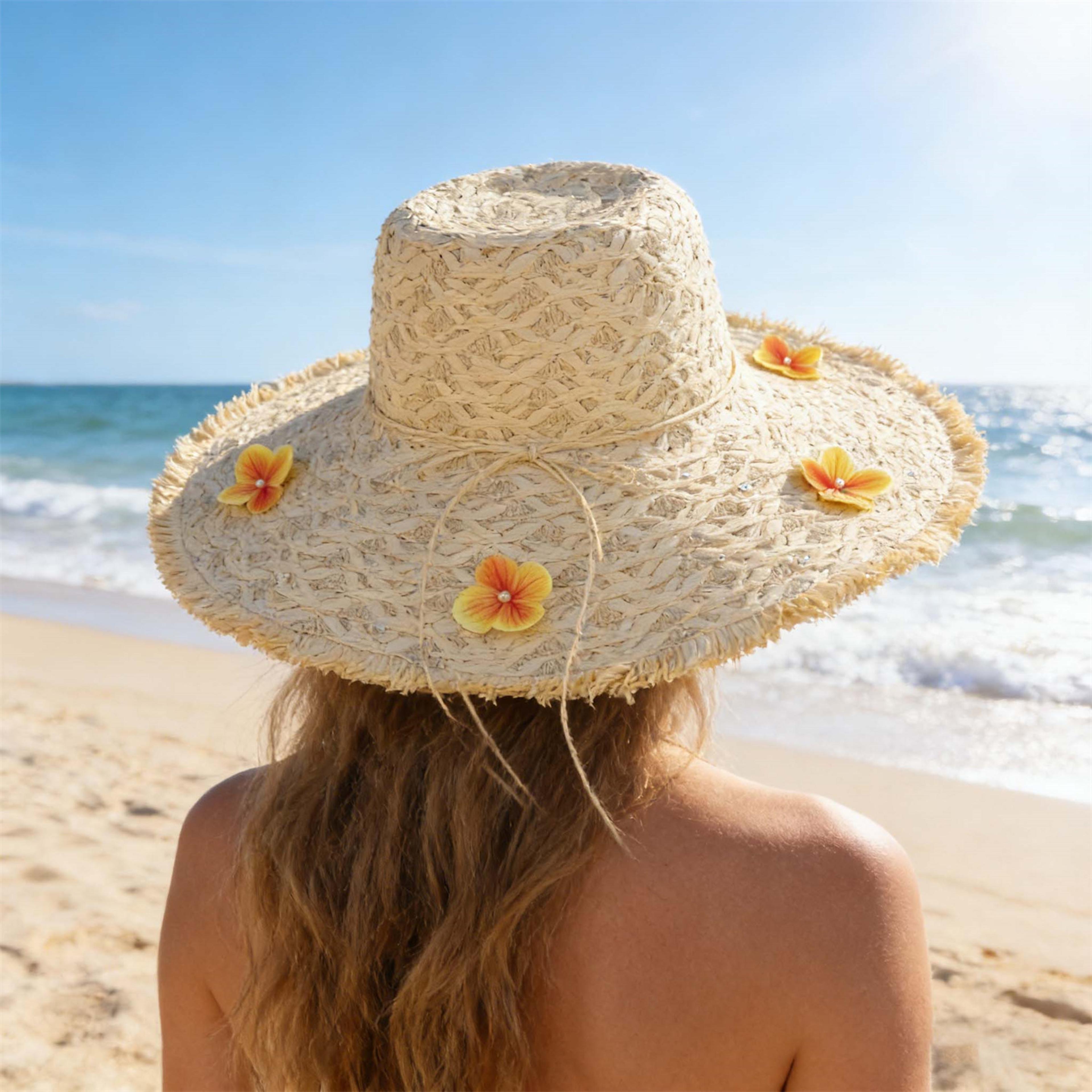 chic bow ribbon straw beach sun hat for women