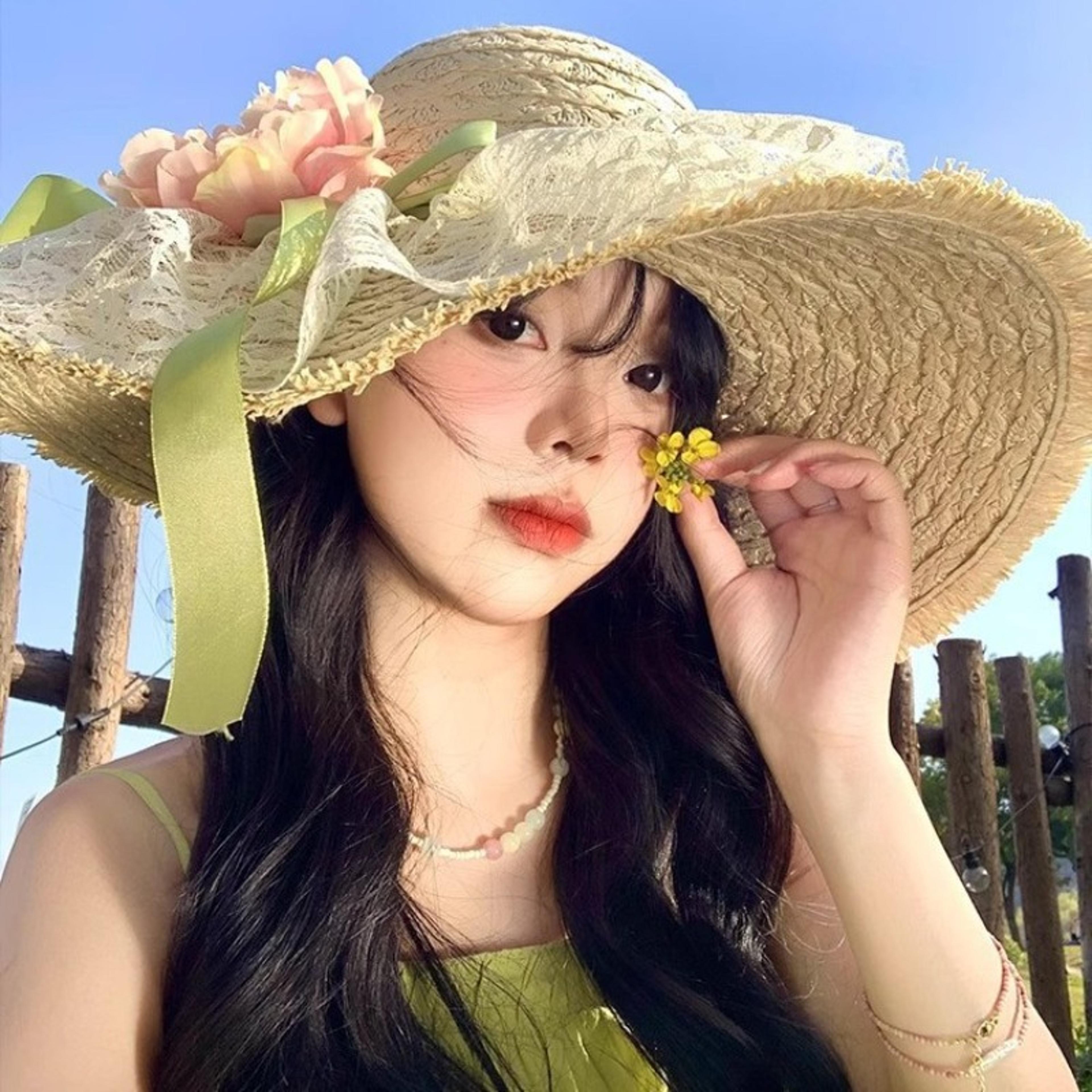 sweet flower bow lace straw hat for women