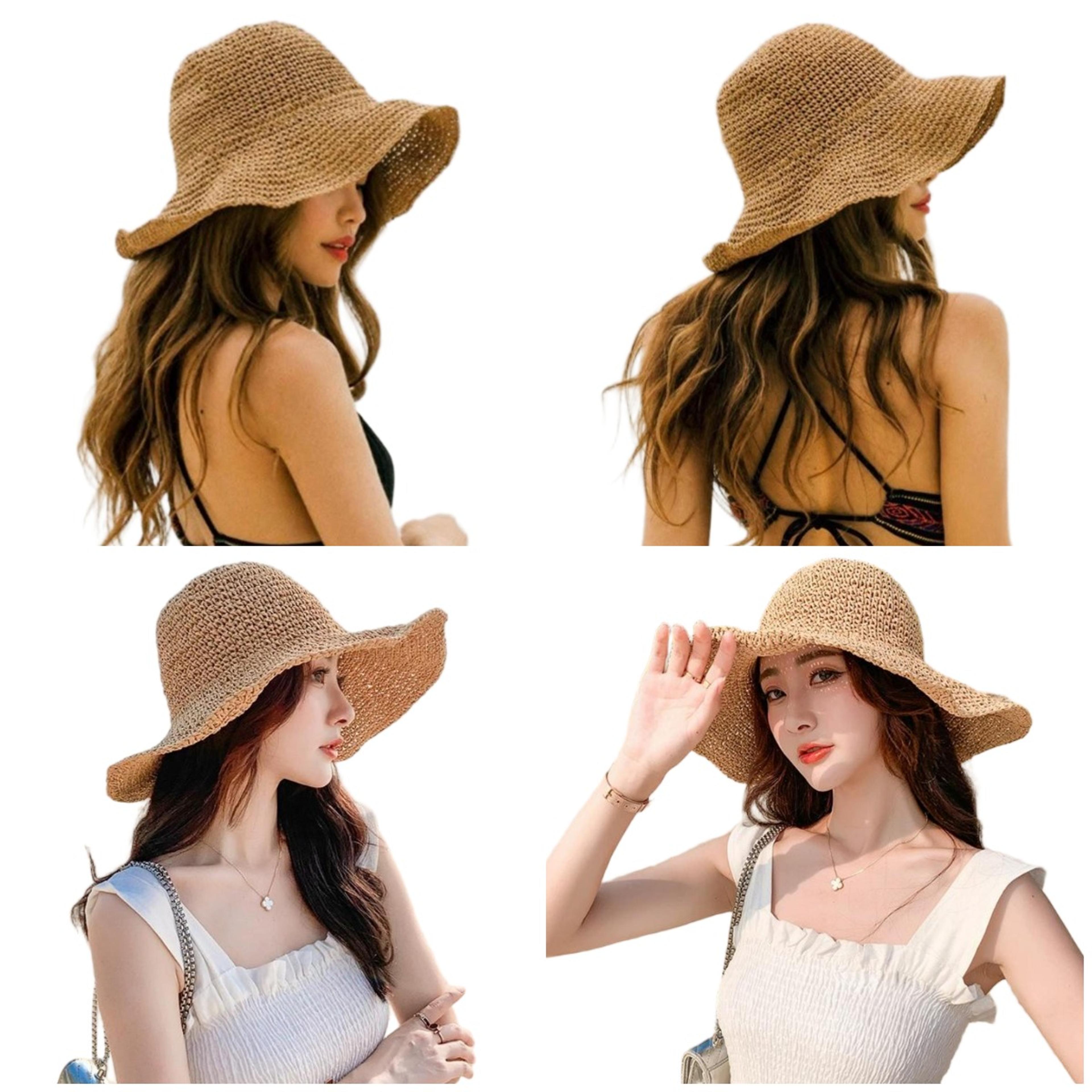 Foldable Straw Sun Hat For Women Breathable Beach Bucket Hat 3
